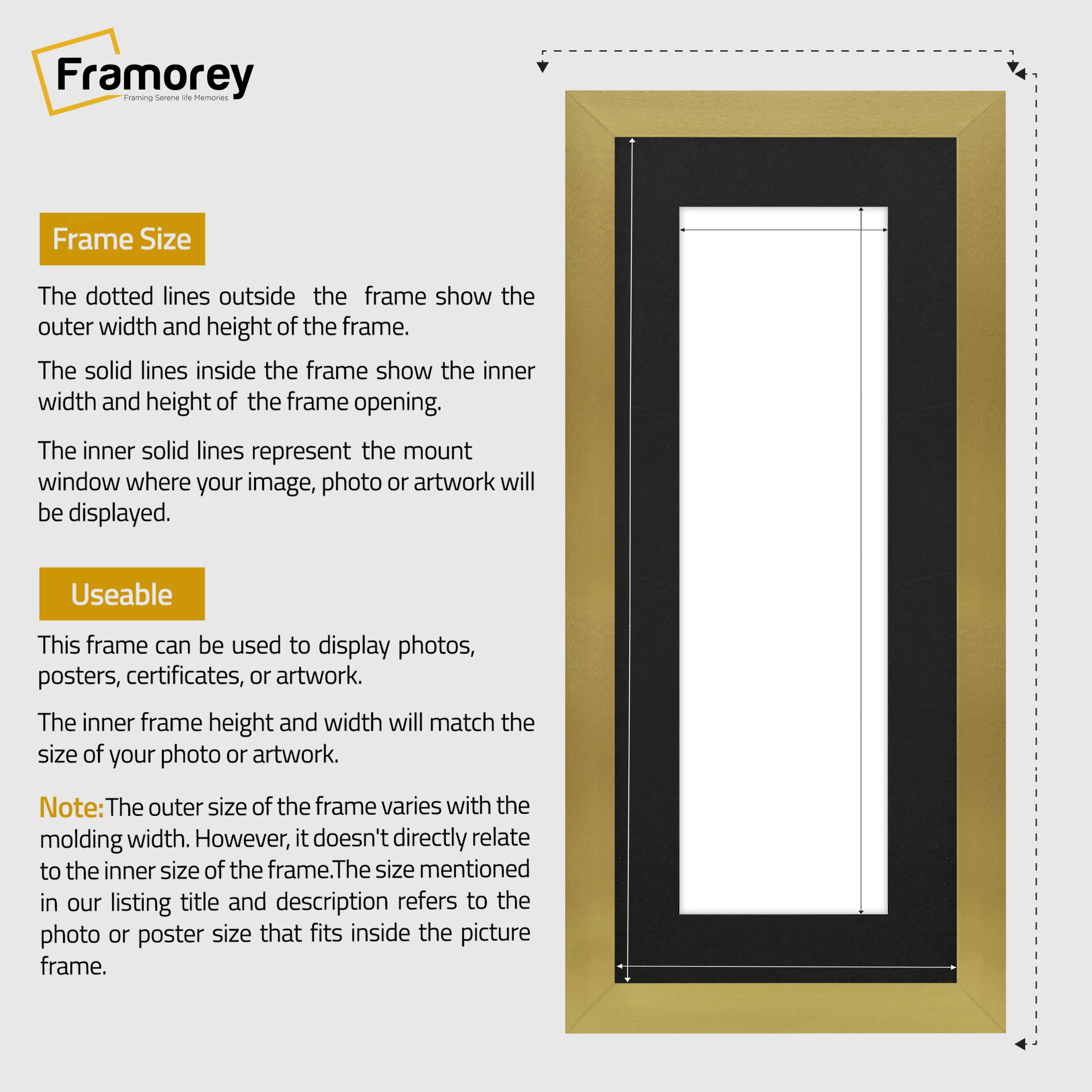 Panoramic Gold Picture Frame With Black Mount Wall Decor Frame