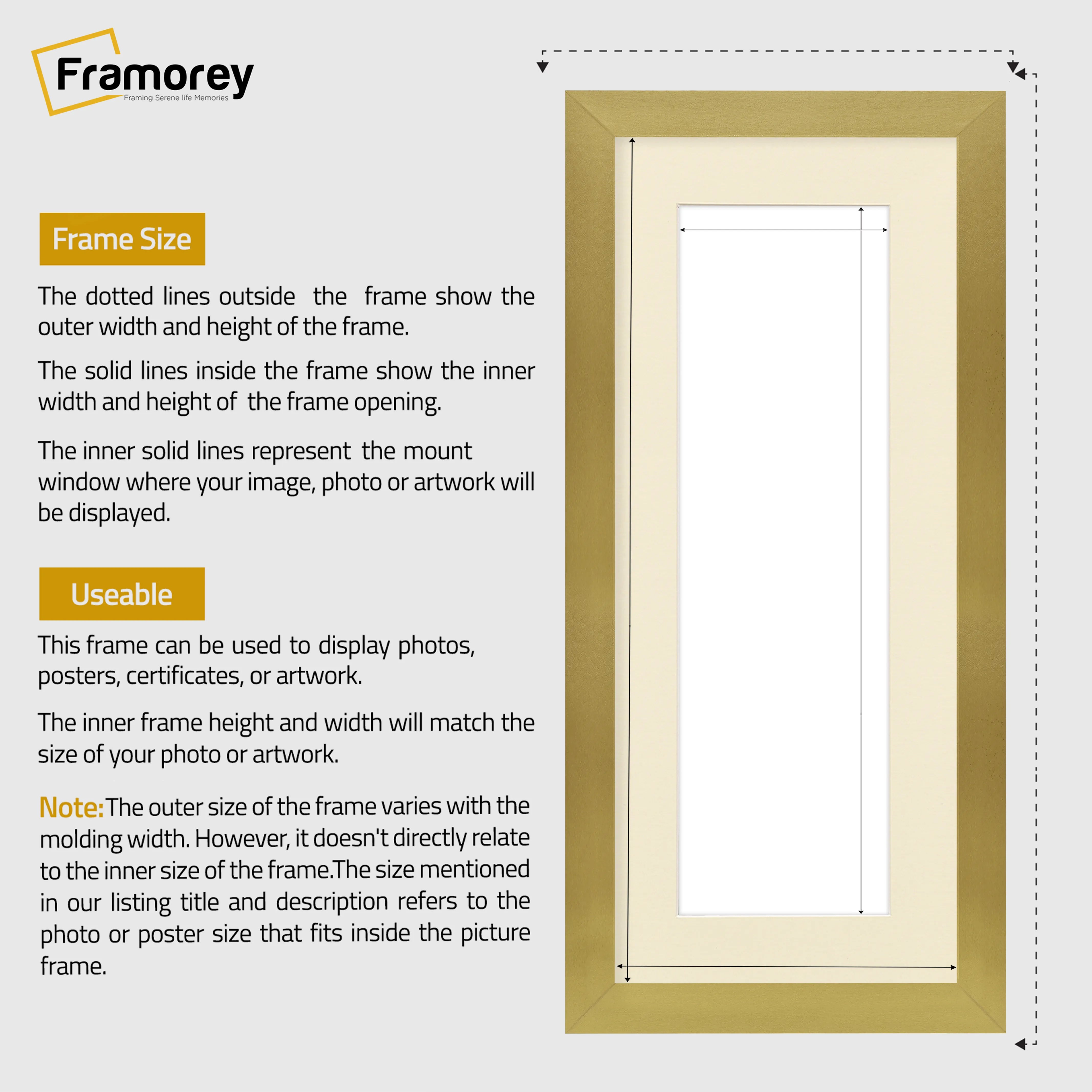 Panoramic Gold Picture Frame With Ivory Mount Wall Decor Frame