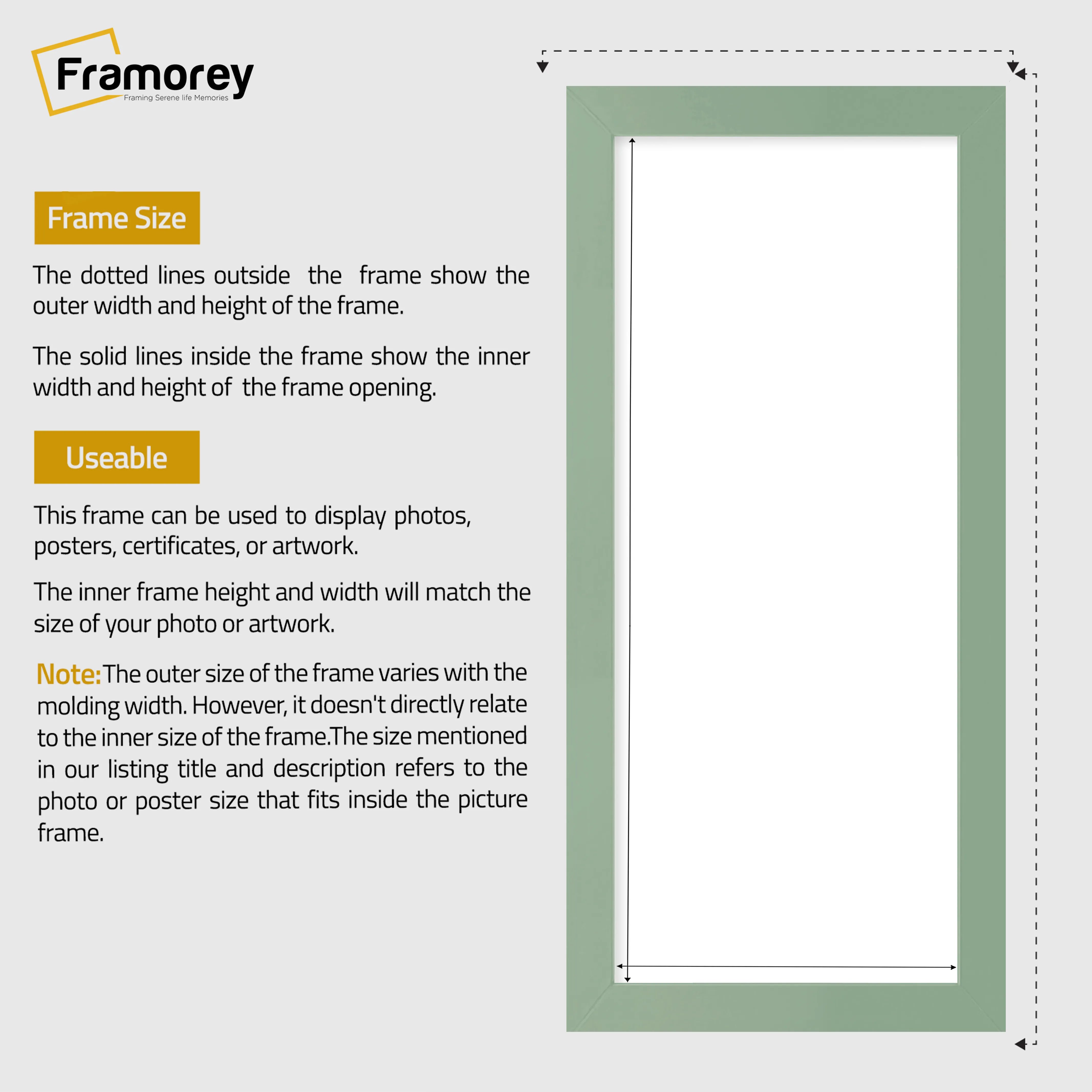Panoramic Size Green Picture Frames Wall Decor Frame