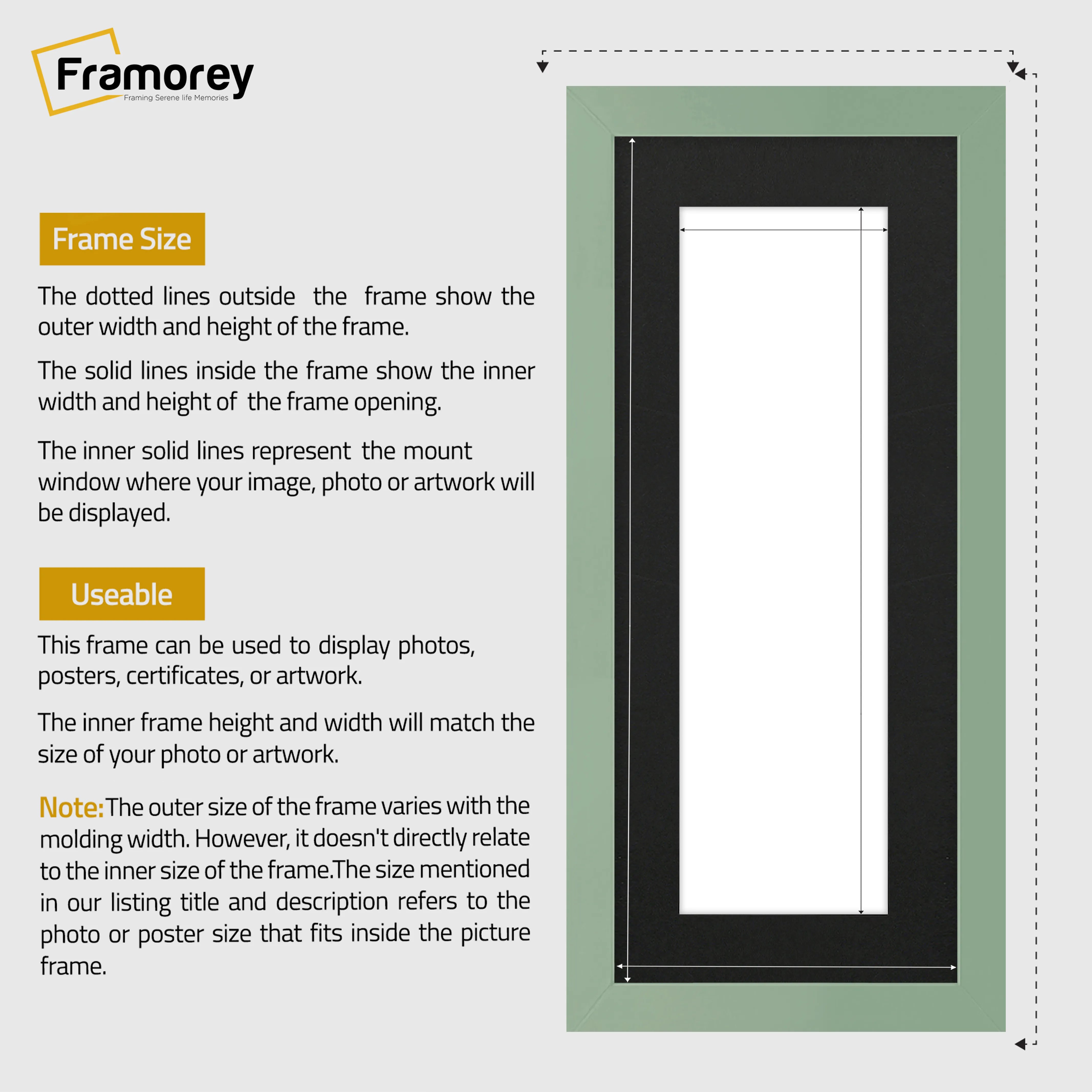 Panoramic Green Picture Frame With Black Mount Wall Decor Frame