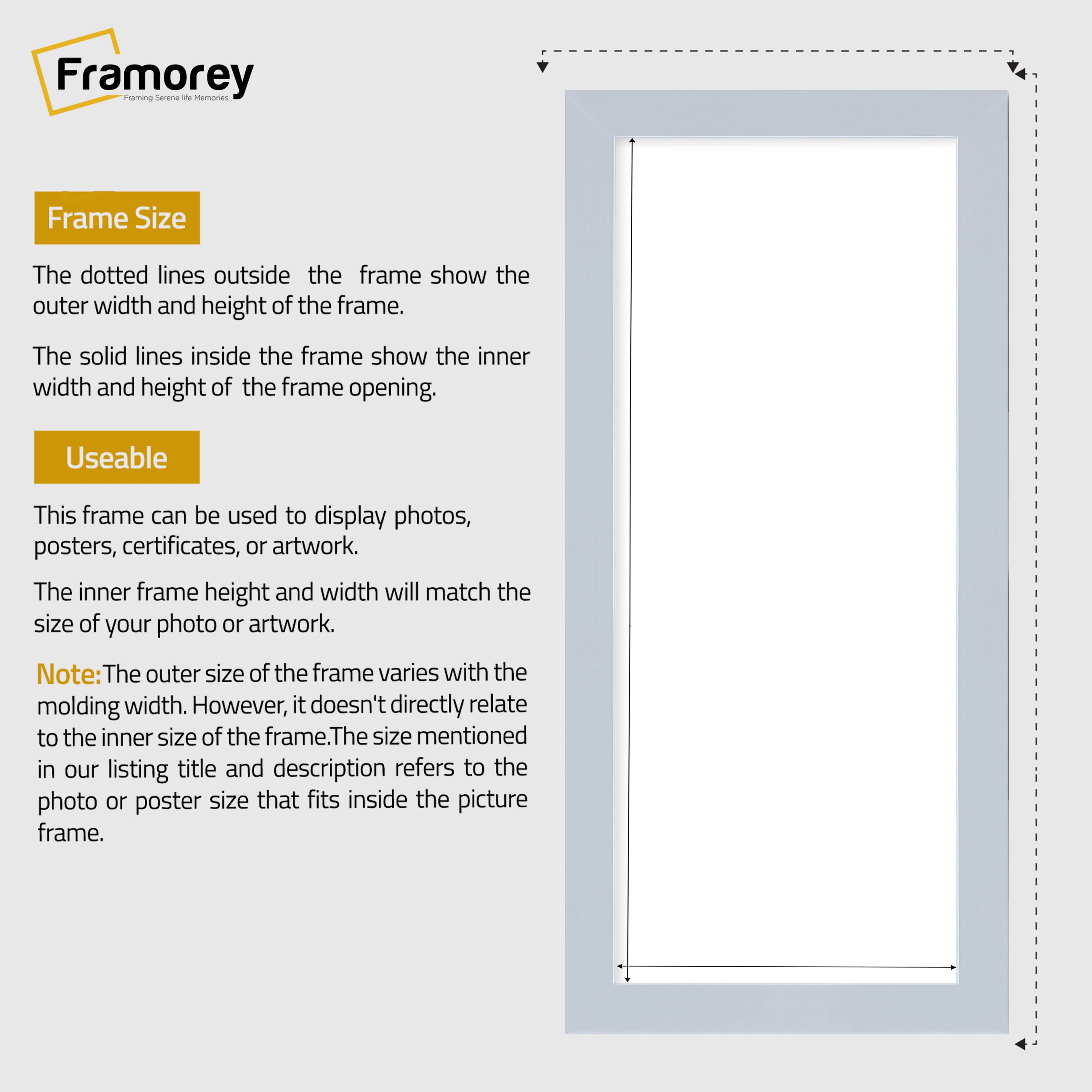 Panoramic Size Light Grey Picture Frames Wall Decor Frame