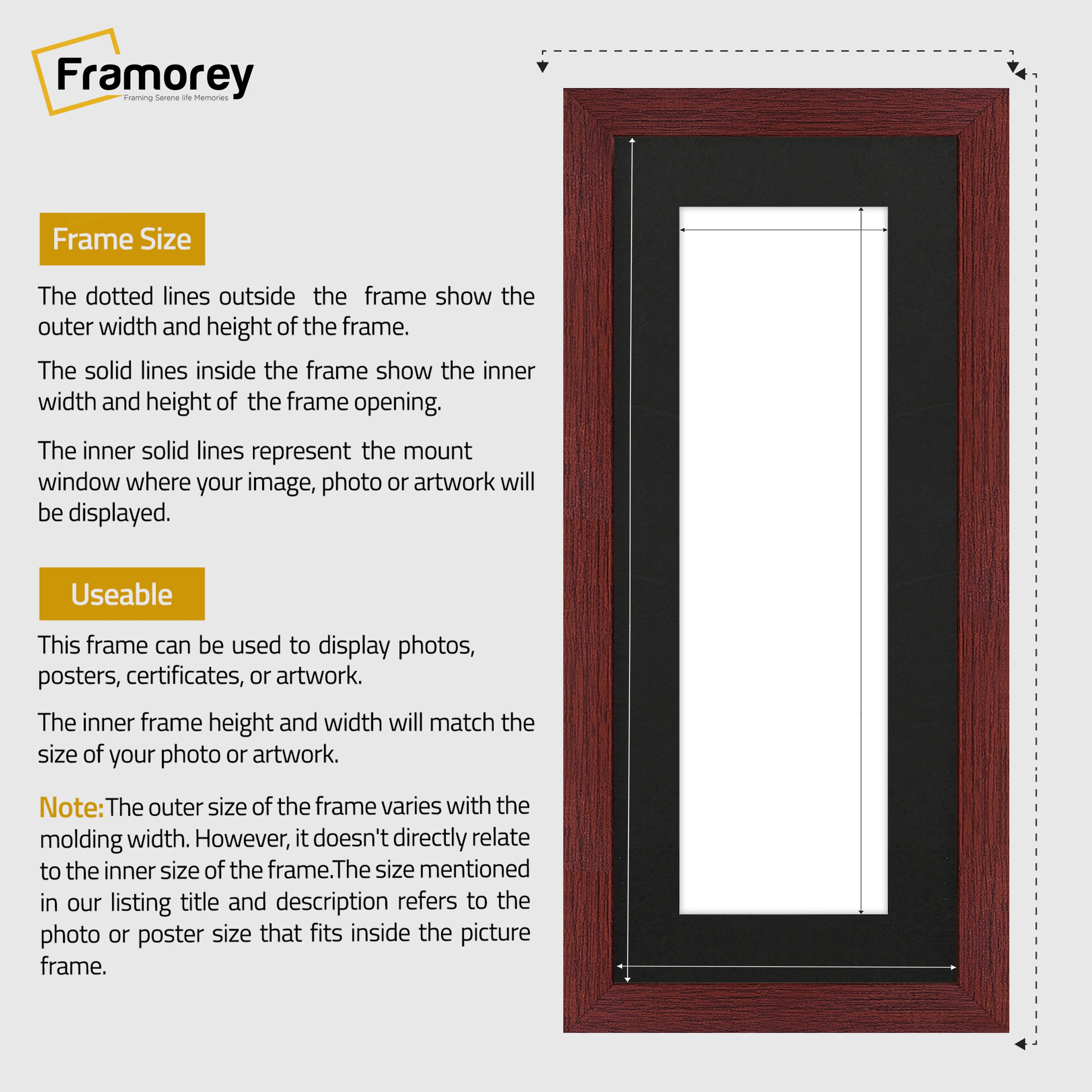 Panoramic Mahogany Picture Frame With Black Mount Wall Decor Frame