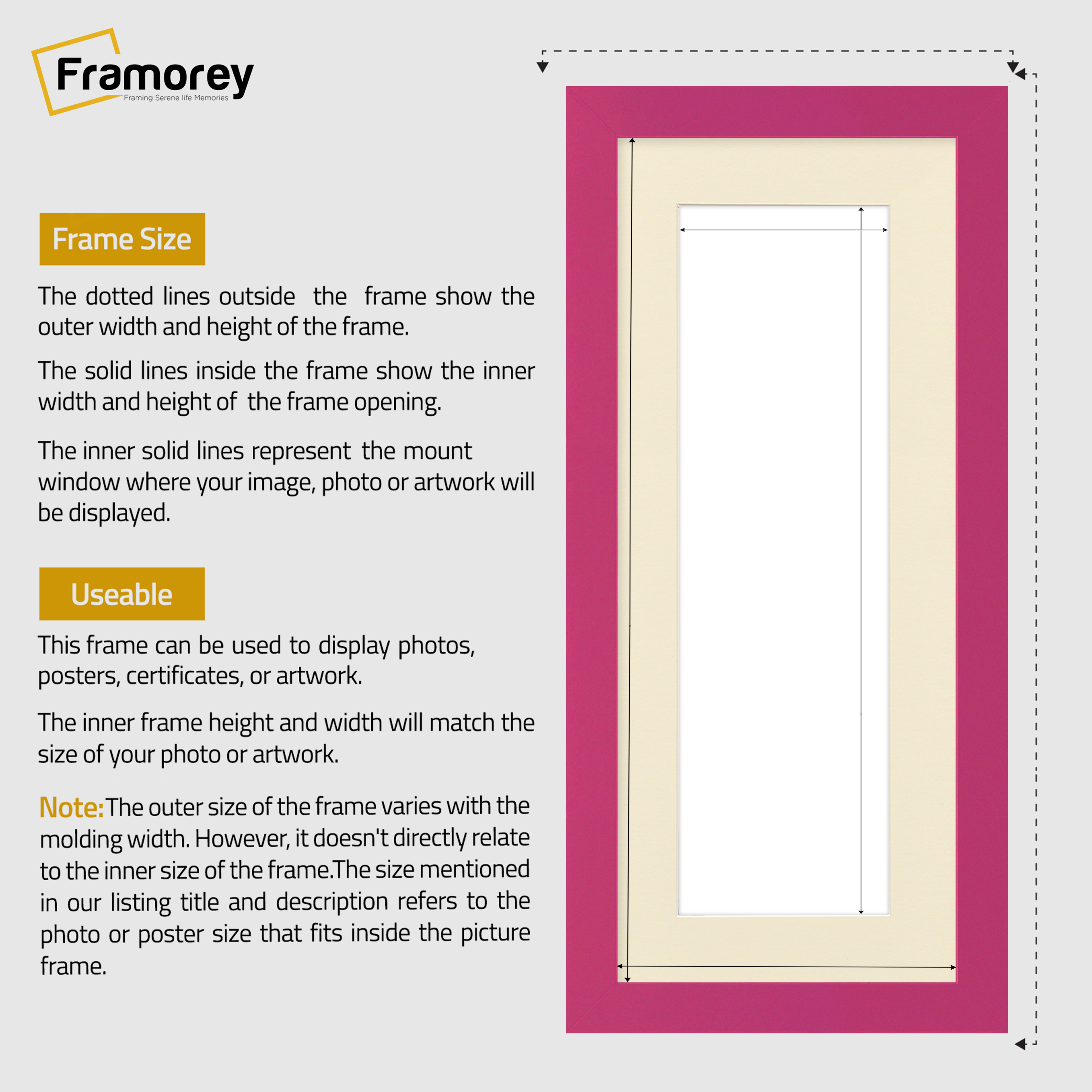 Panoramic Pink Picture Frame With Ivory Mount Wall Decor Frame