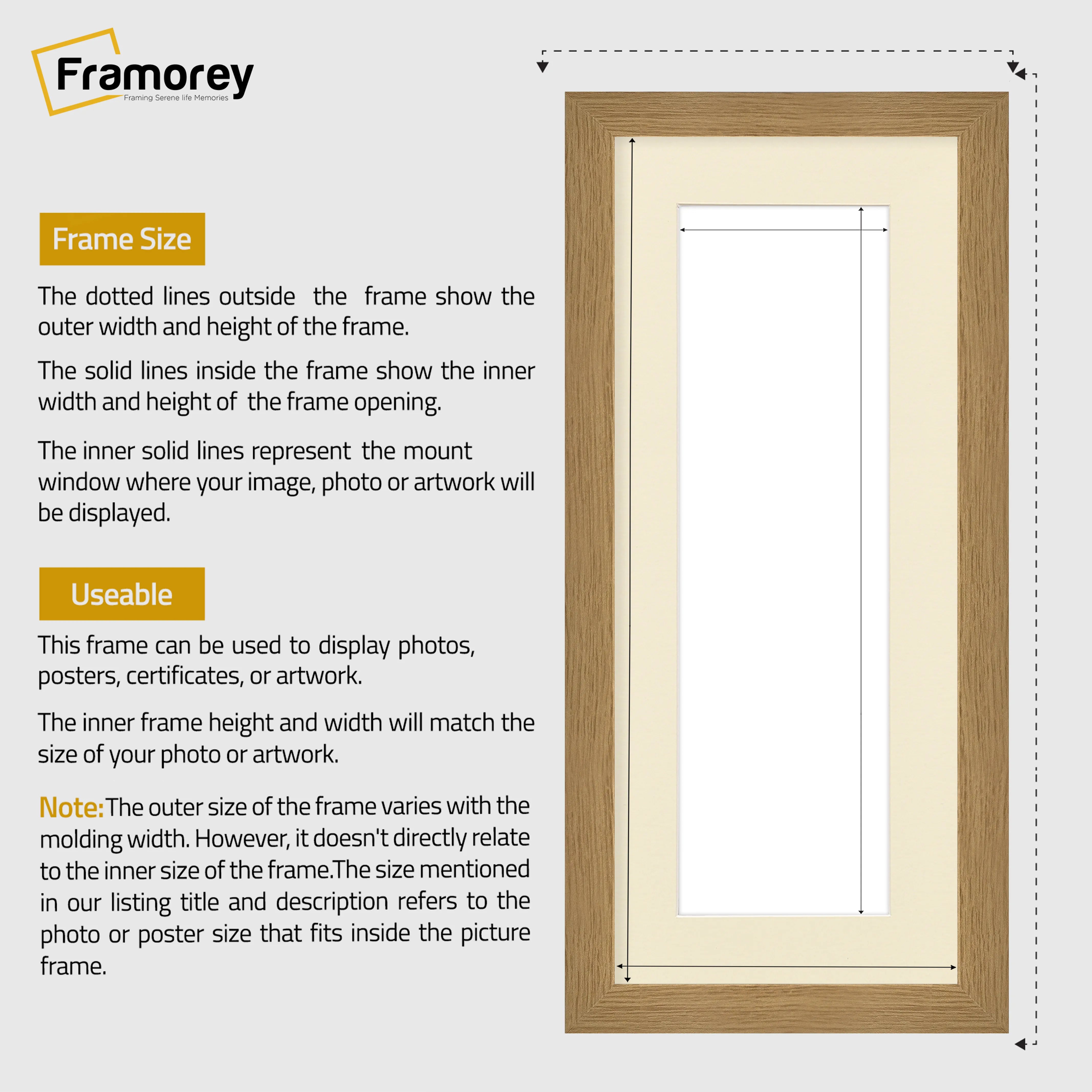 Panoramic Oak Picture Frame With Ivory Mount Wall Decor Frame