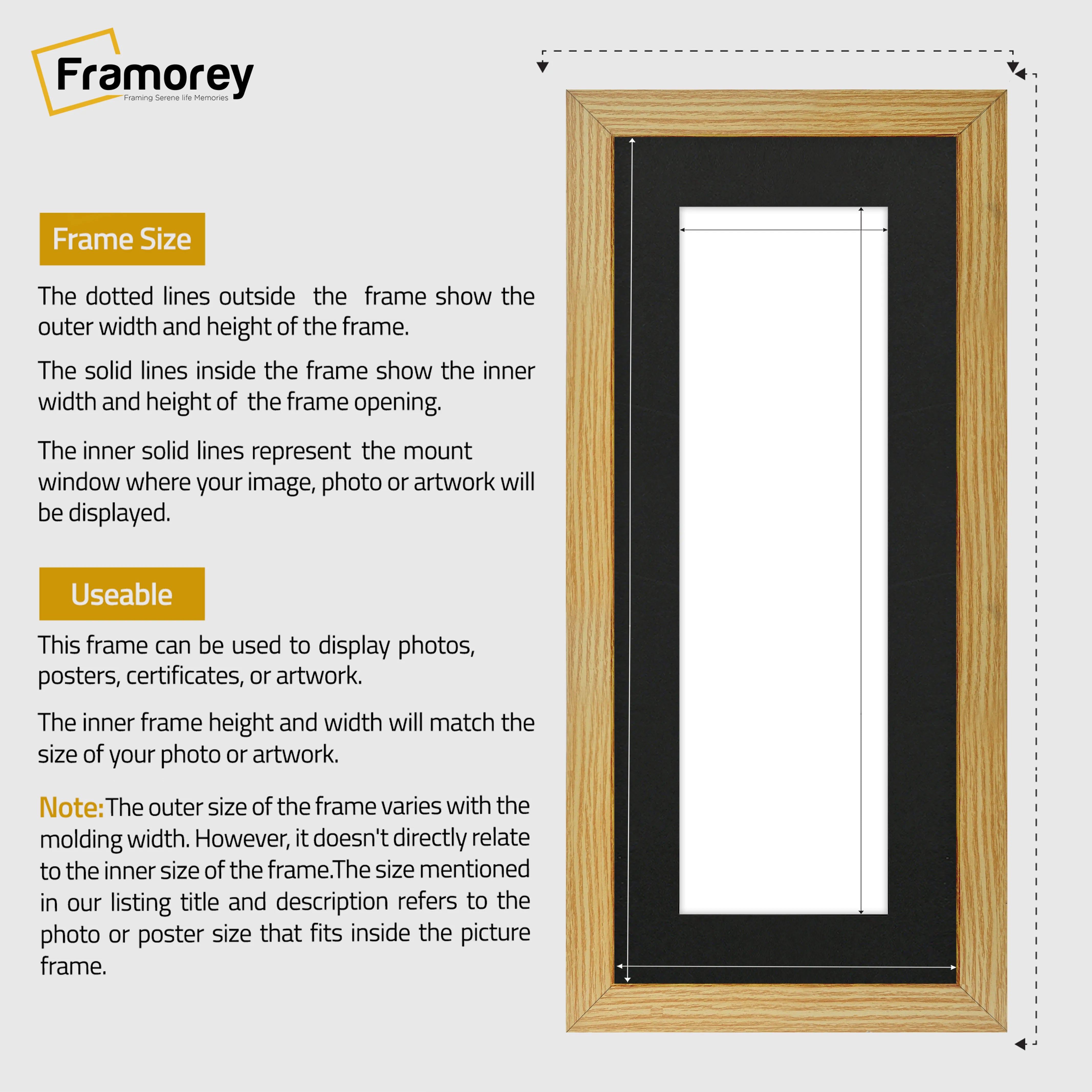 Panoramic Pine Picture Frame With Black Mount Wall Decor Frame