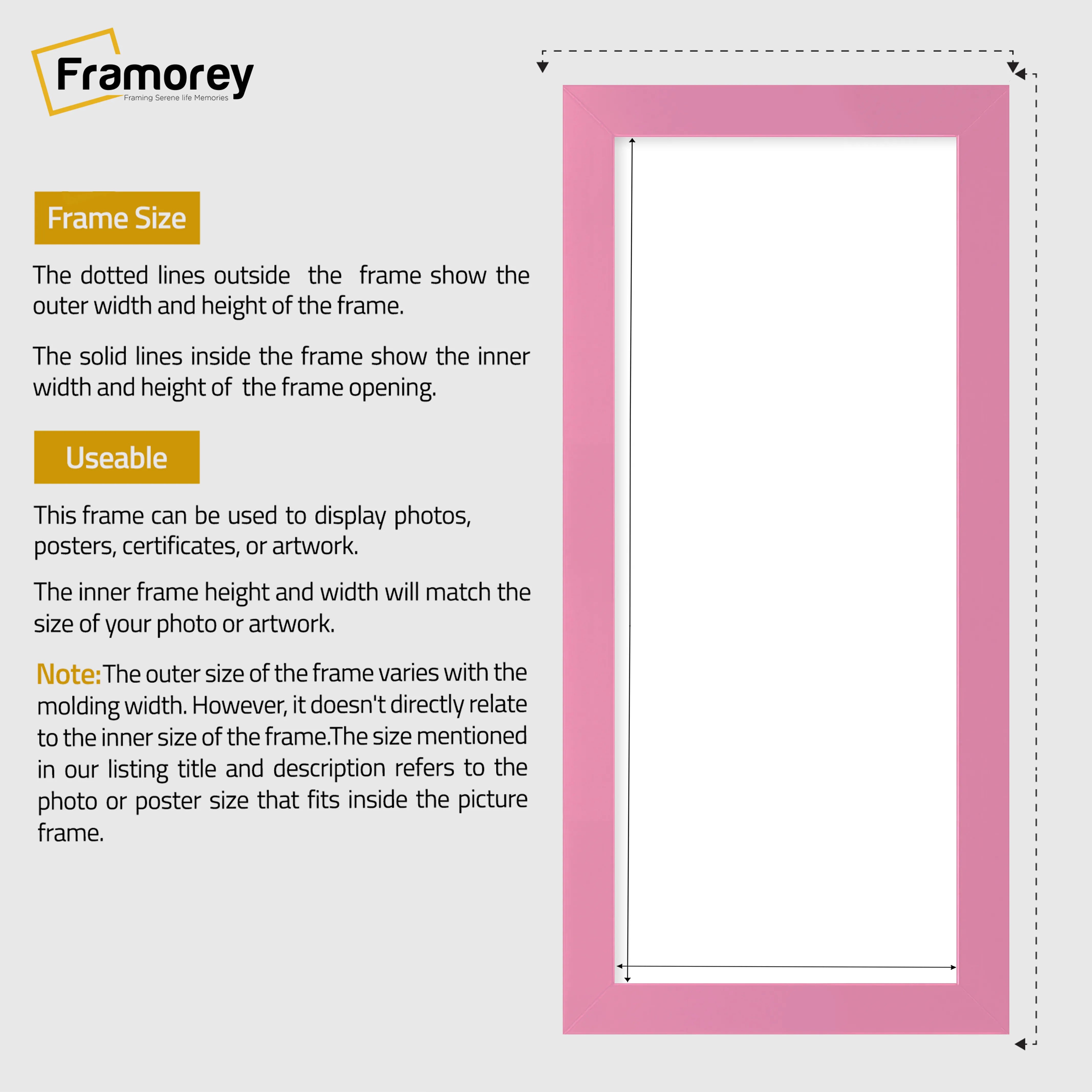 Panoramic Size Pink Picture Frames Wall Decor Frame