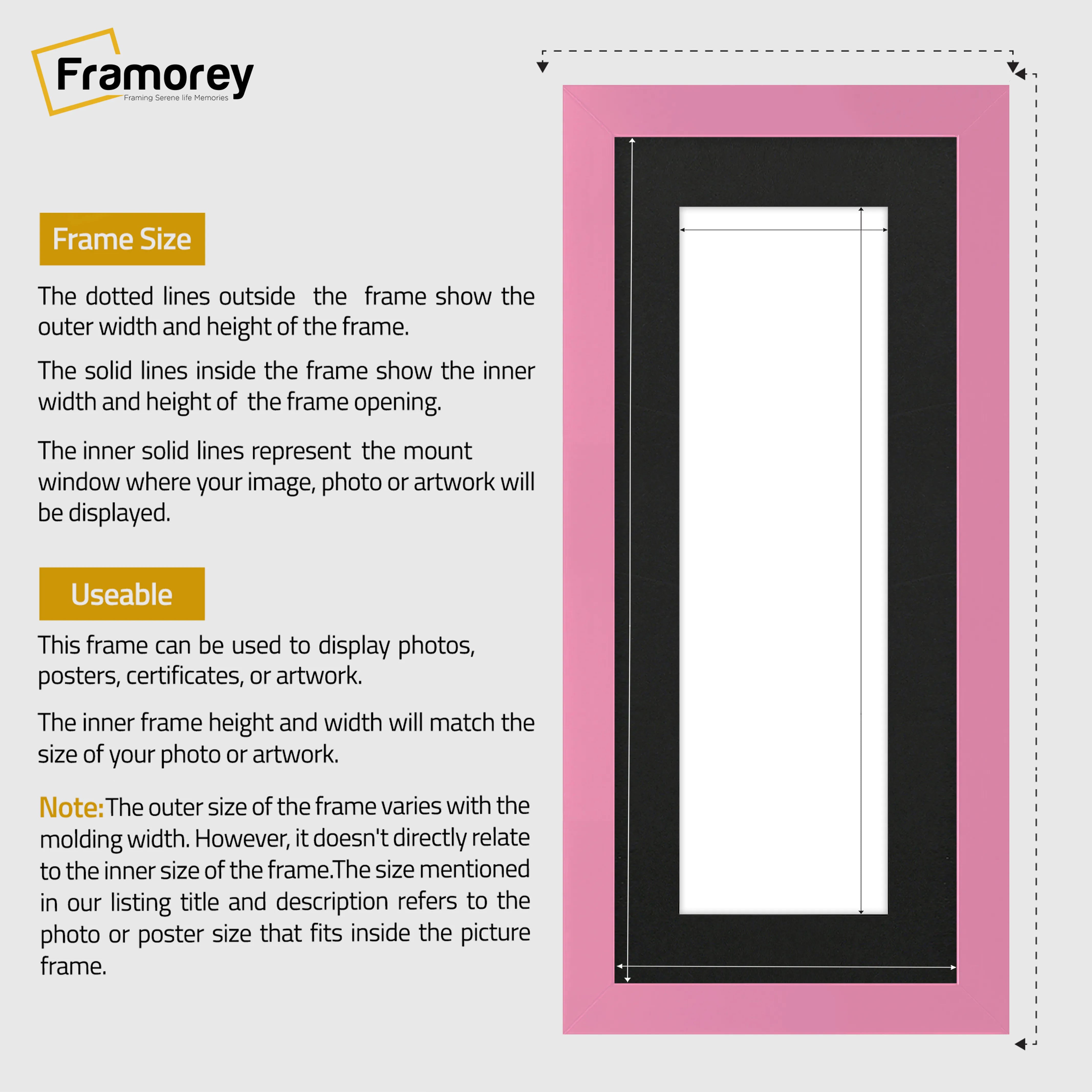 Panoramic Pink Picture Frame With Black Mount Wall Decor Frame