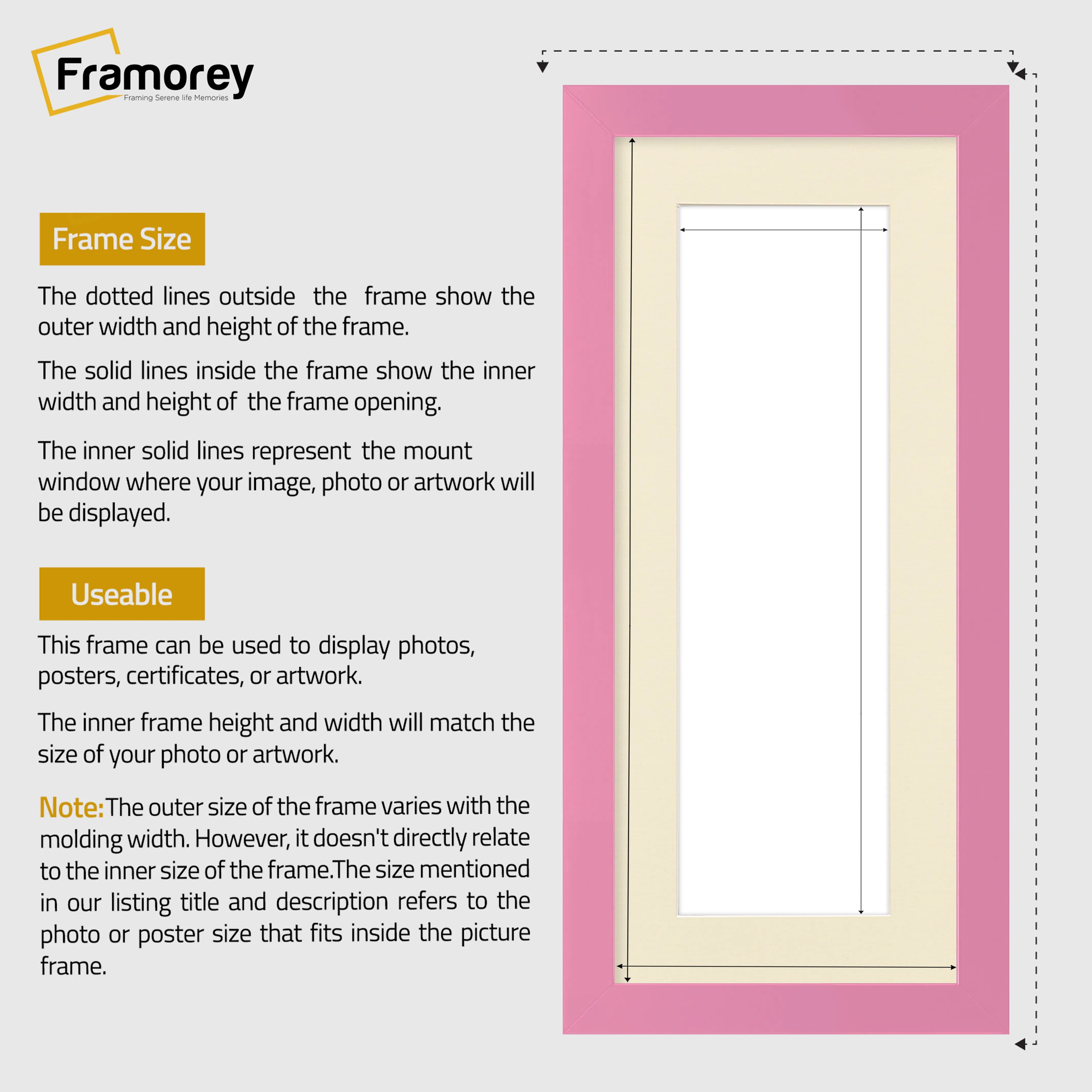 Panoramic Pink Picture Frame With Ivory Mount Wall Decor Frame