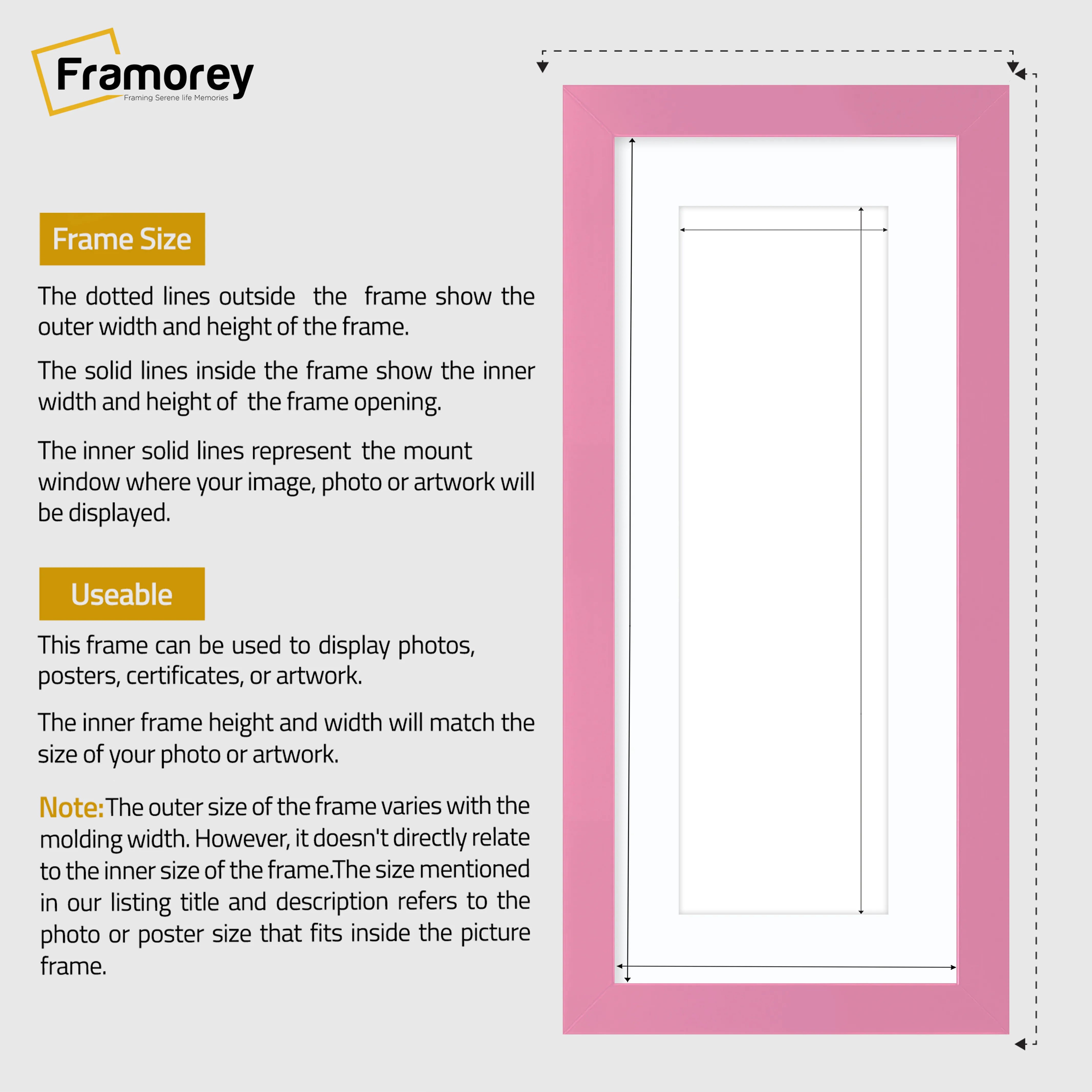 Panoramic Pink Picture Frame With White Mount Wall Decor Frame