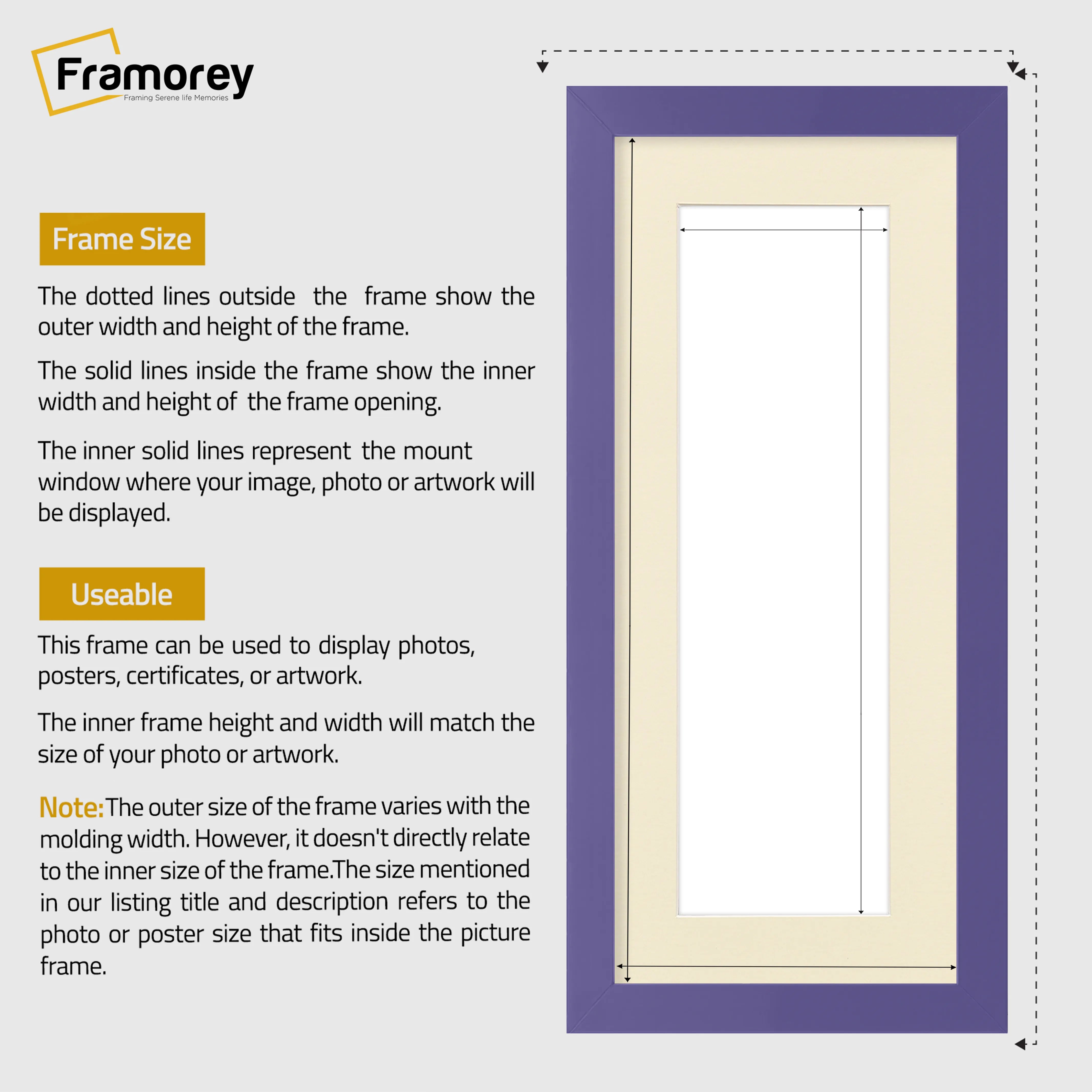 Panoramic Purple Picture Frame With Ivory Mount Wall Decor Frame