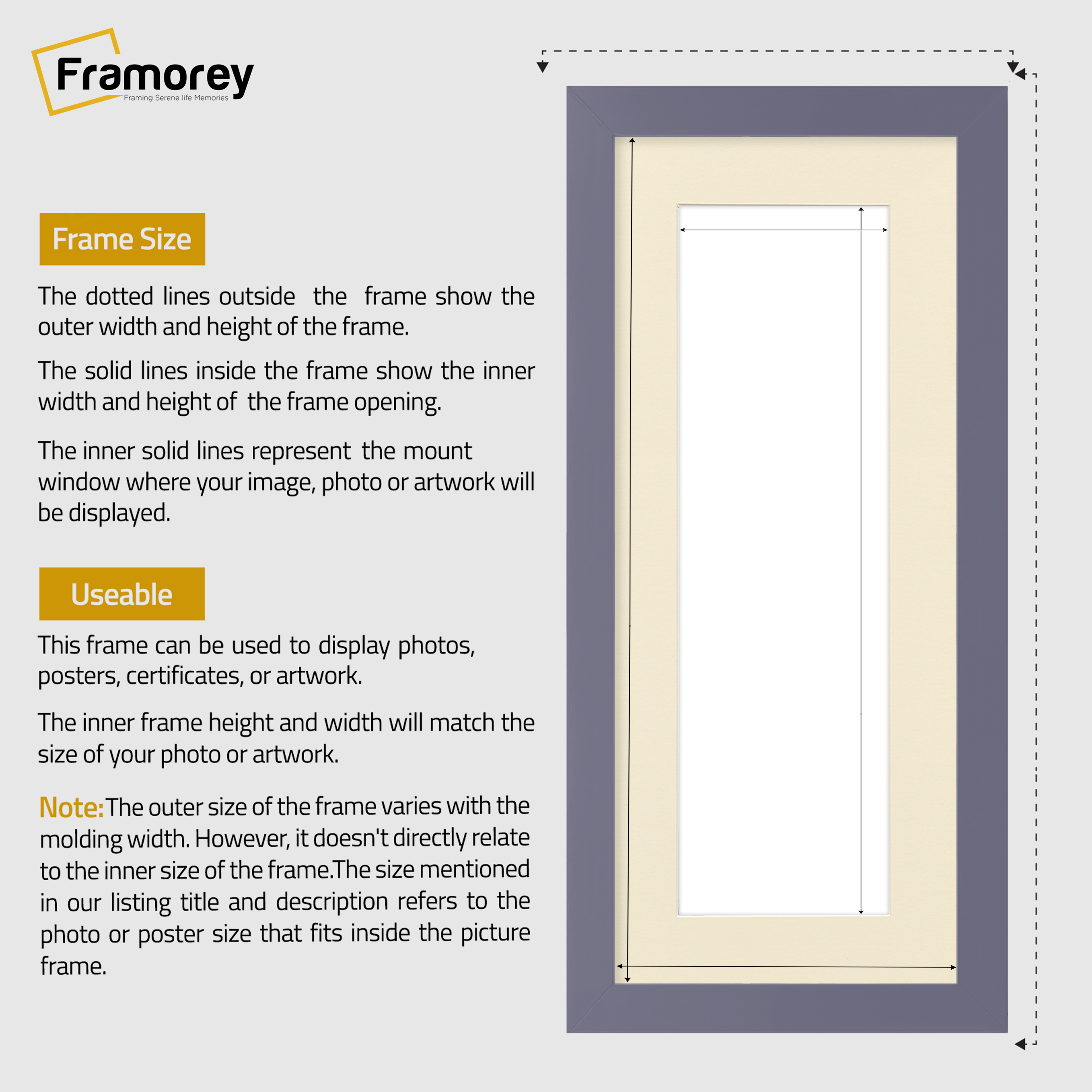 Panoramic Purple Picture Frame With Ivory Mount Wall Decor Frame