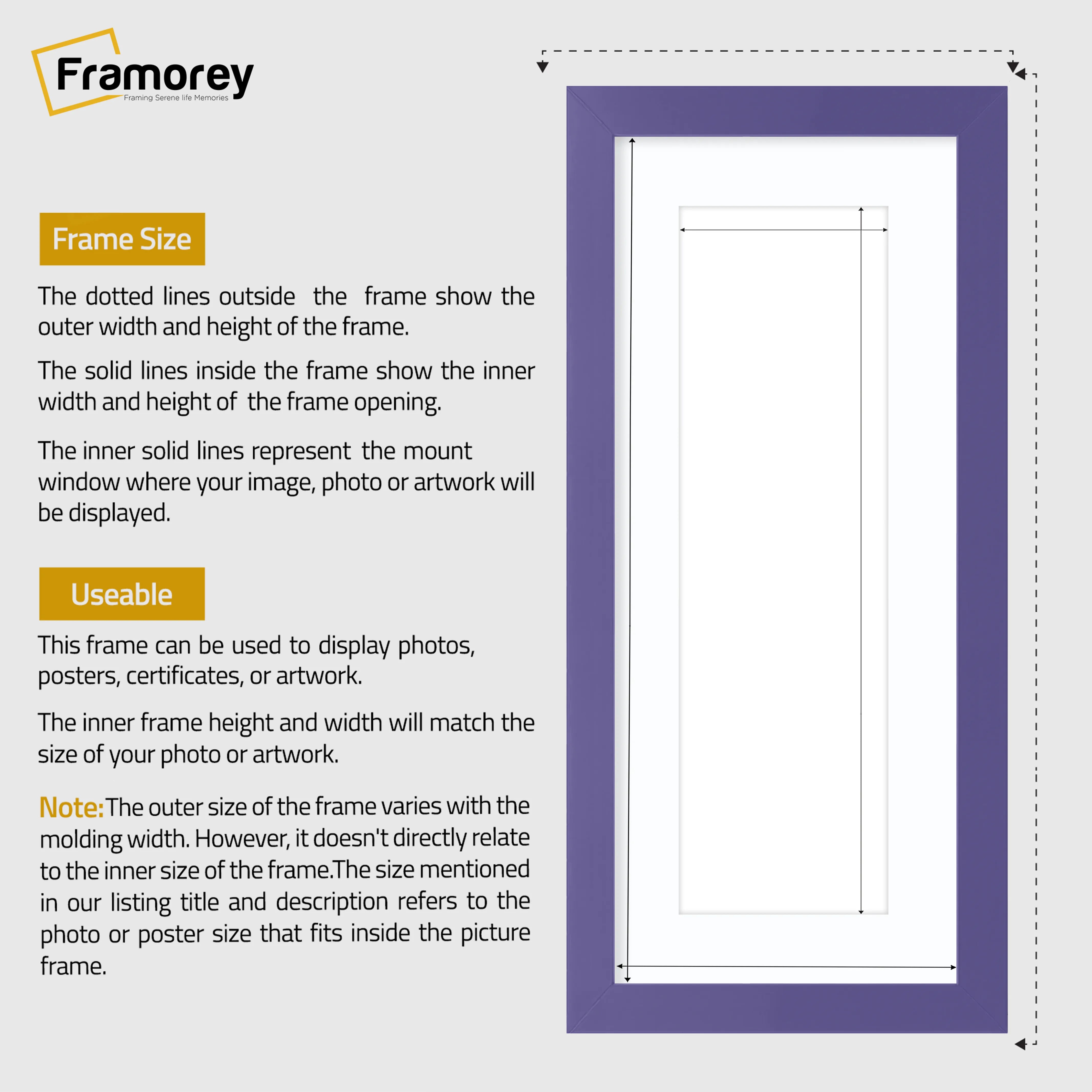 Panoramic Purple Picture Frame With White Mount
