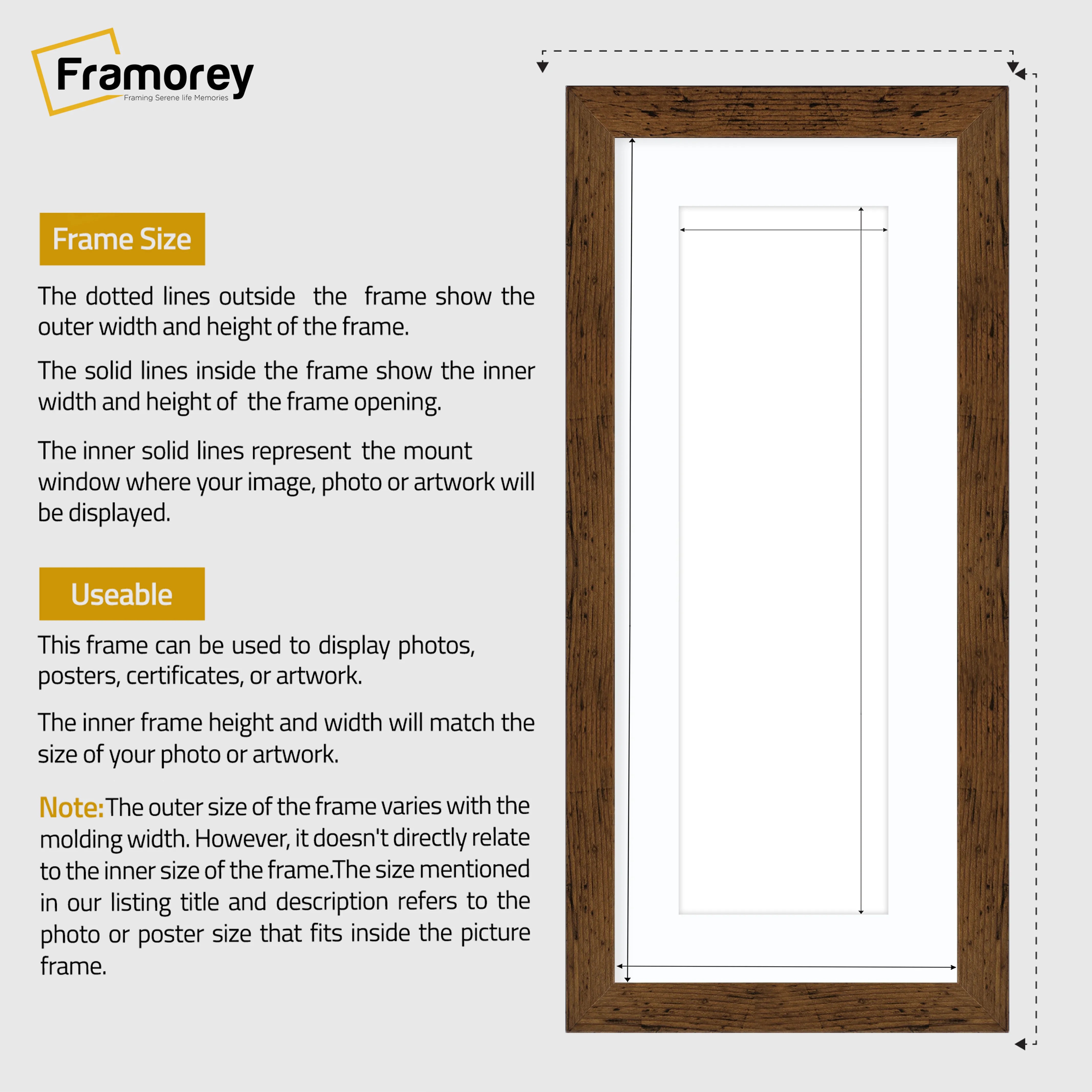 Panoramic Rustic Oak Picture Frame With White Mount