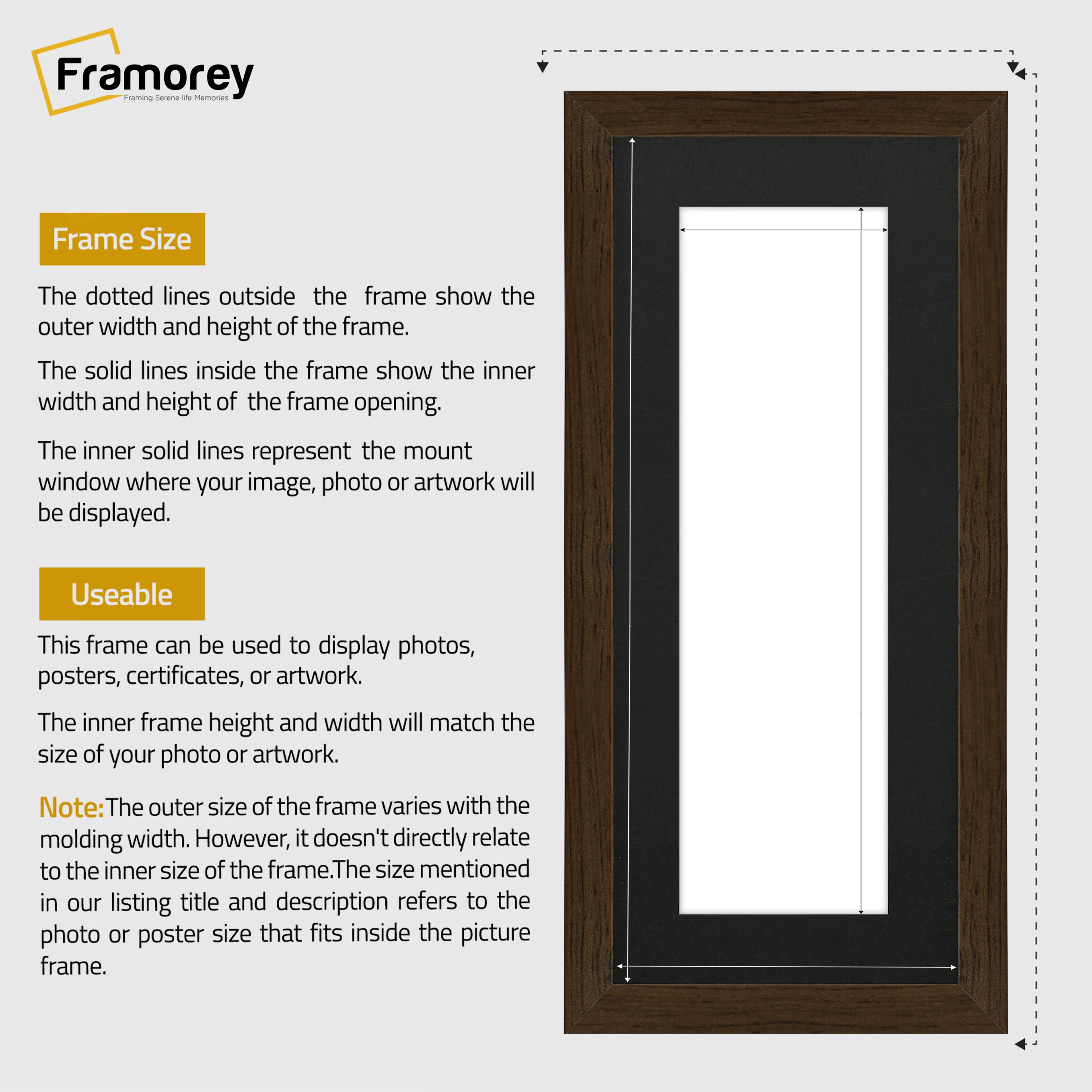 Panoramic Walnut Picture Frame With Black Mount Wall Decor Frame