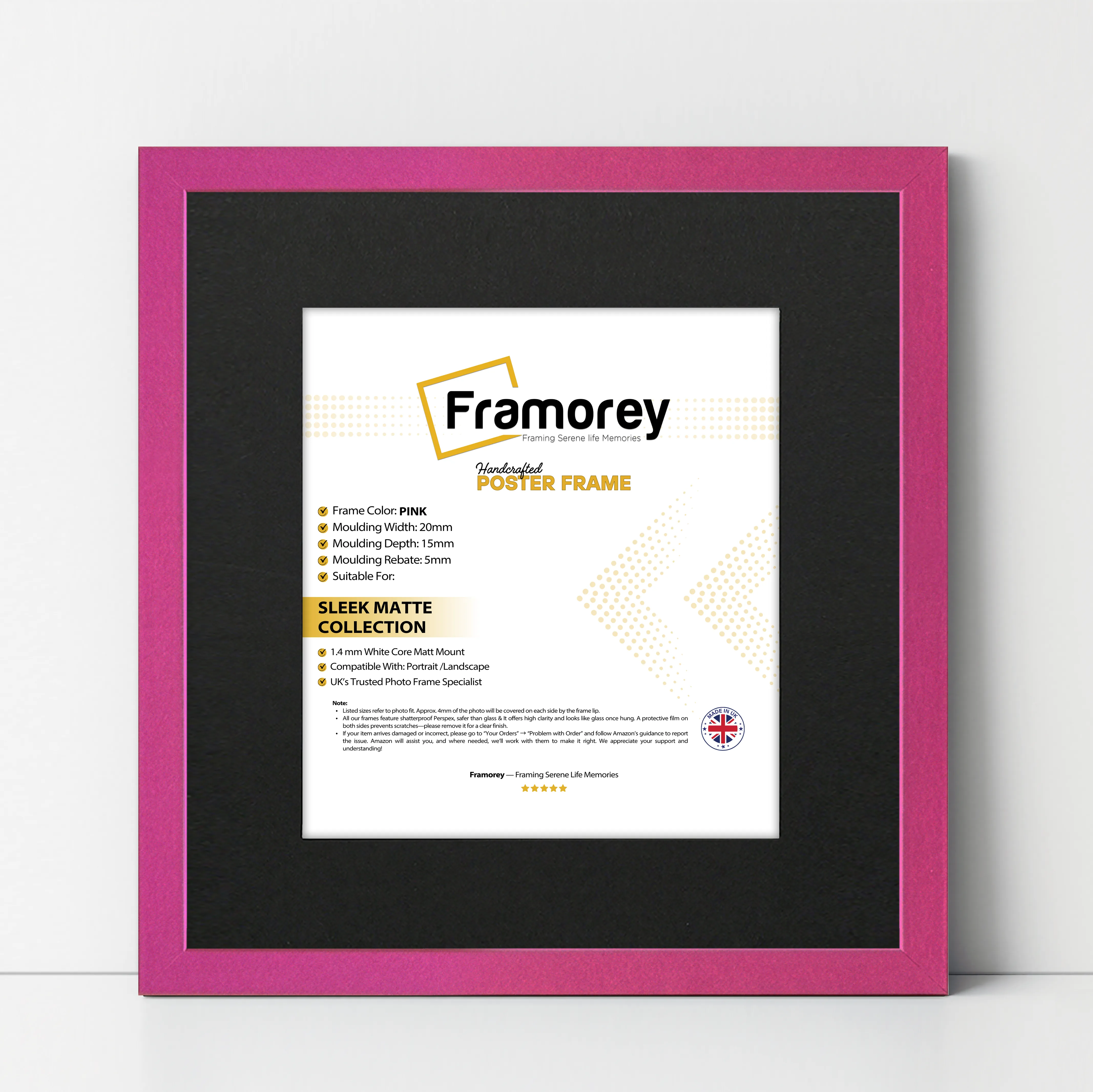 Square Size Pink Thin Matt Picture Frames With Black Mount