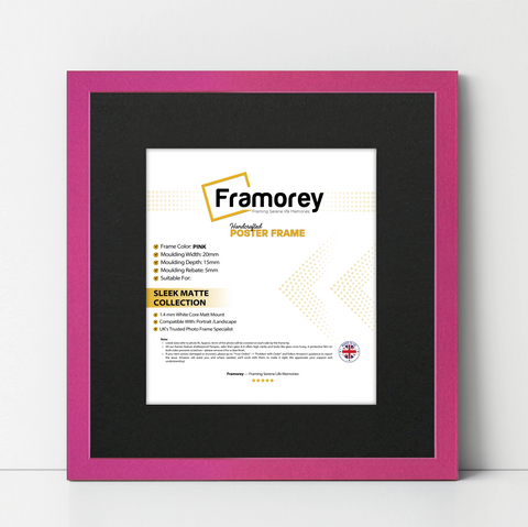 Square Size Pink Thin Matt Picture Frames With Black Mount