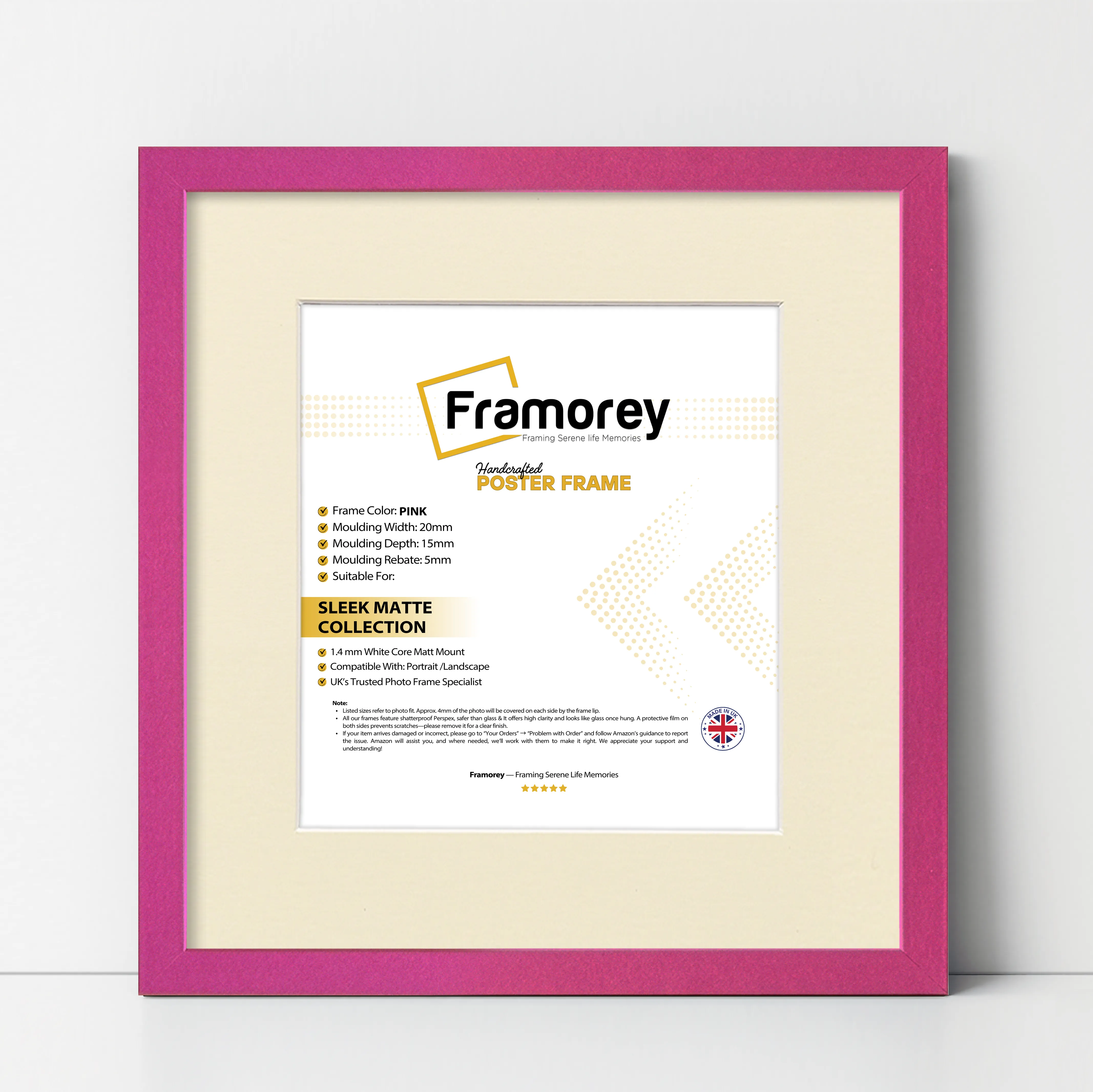 Square Size Thin Matt Pink Picture Frames With Ivory Mount