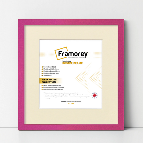 Square Size Thin Matt Pink Picture Frames With Ivory Mount