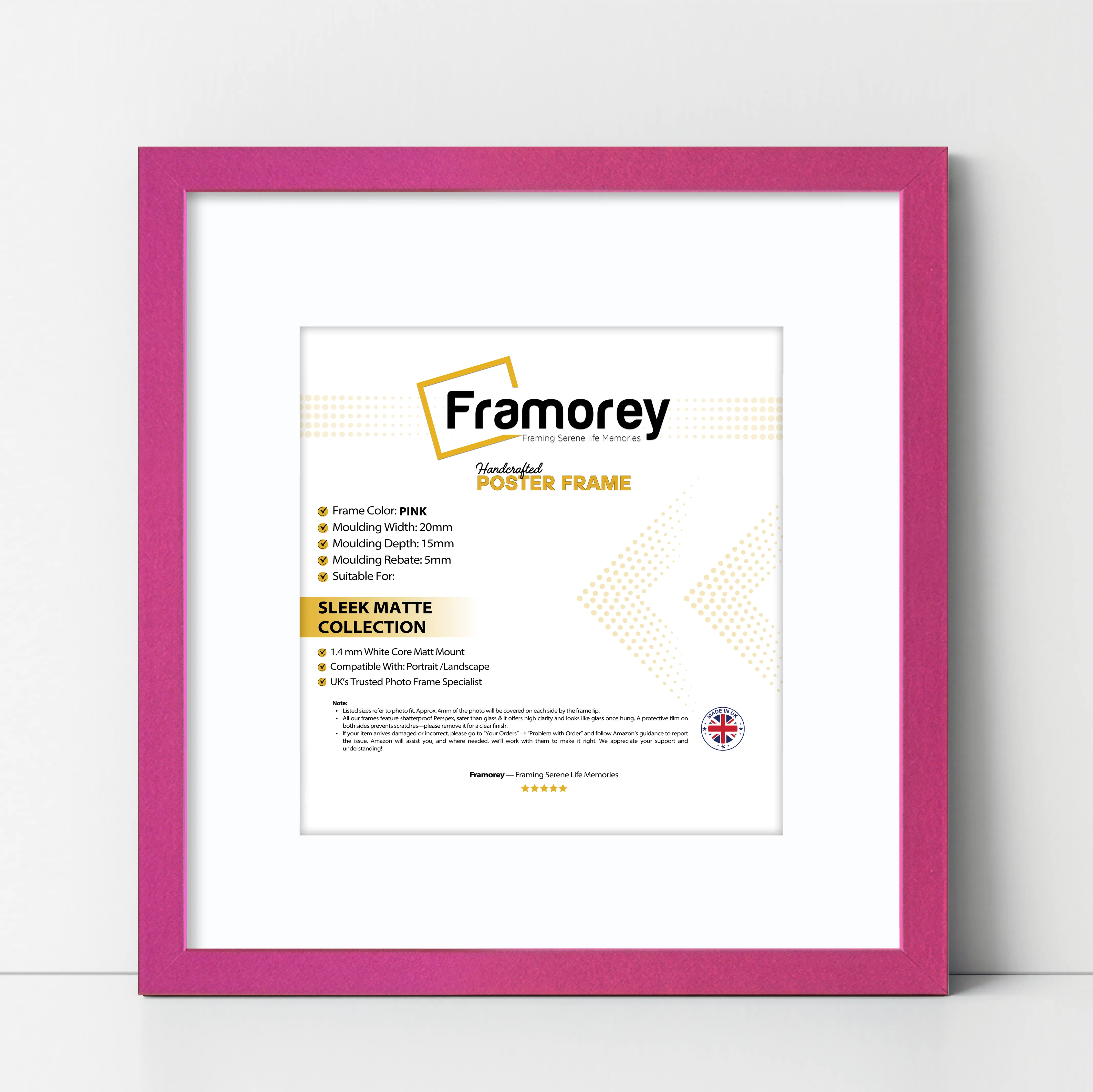Square Size Thin Matt Pink Picture Frames With White Mount
