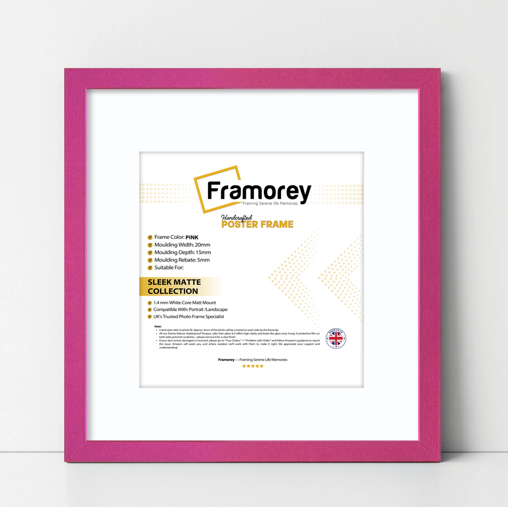 Square Size Thin Matt Pink Picture Frames With White Mount