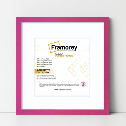 Square Size Thin Matt Pink Picture Frames With White Mount