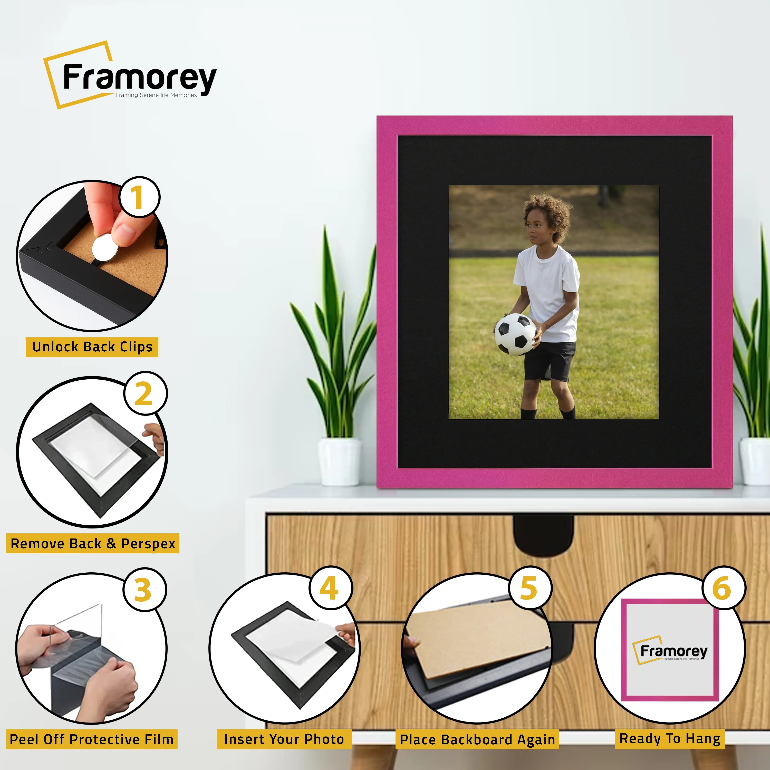 Square Size Pink Thin Matt Picture Frames With Black Mount