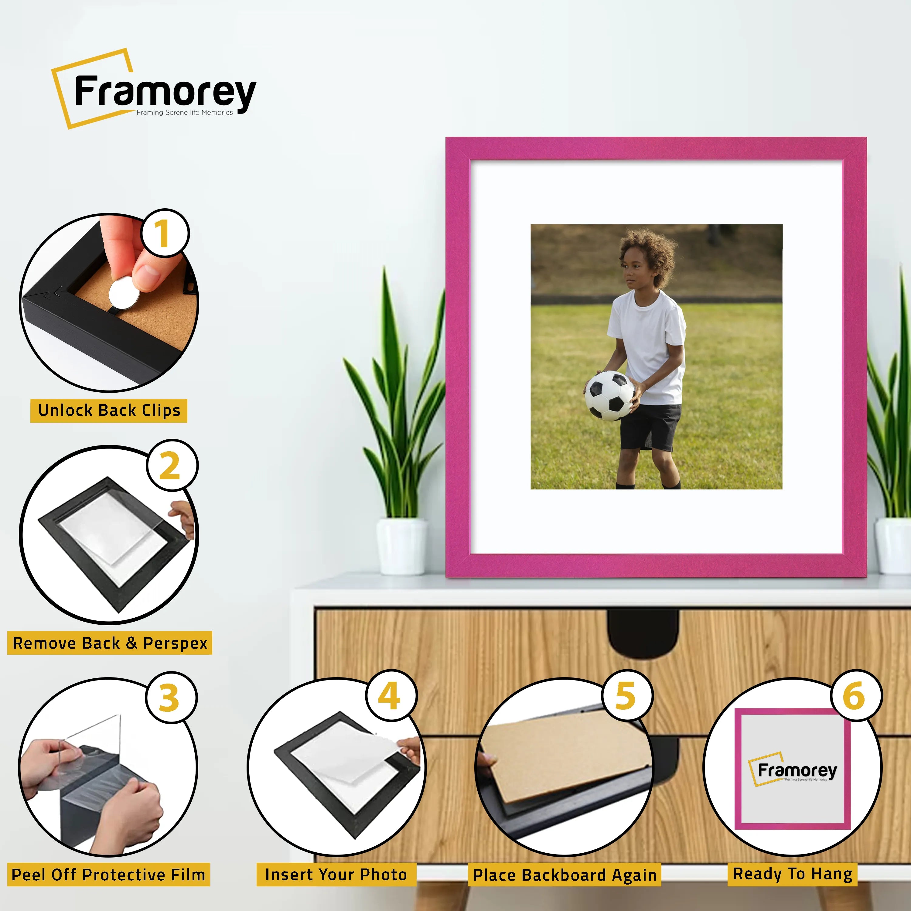 Square Size Thin Matt Pink Picture Frames With White Mount