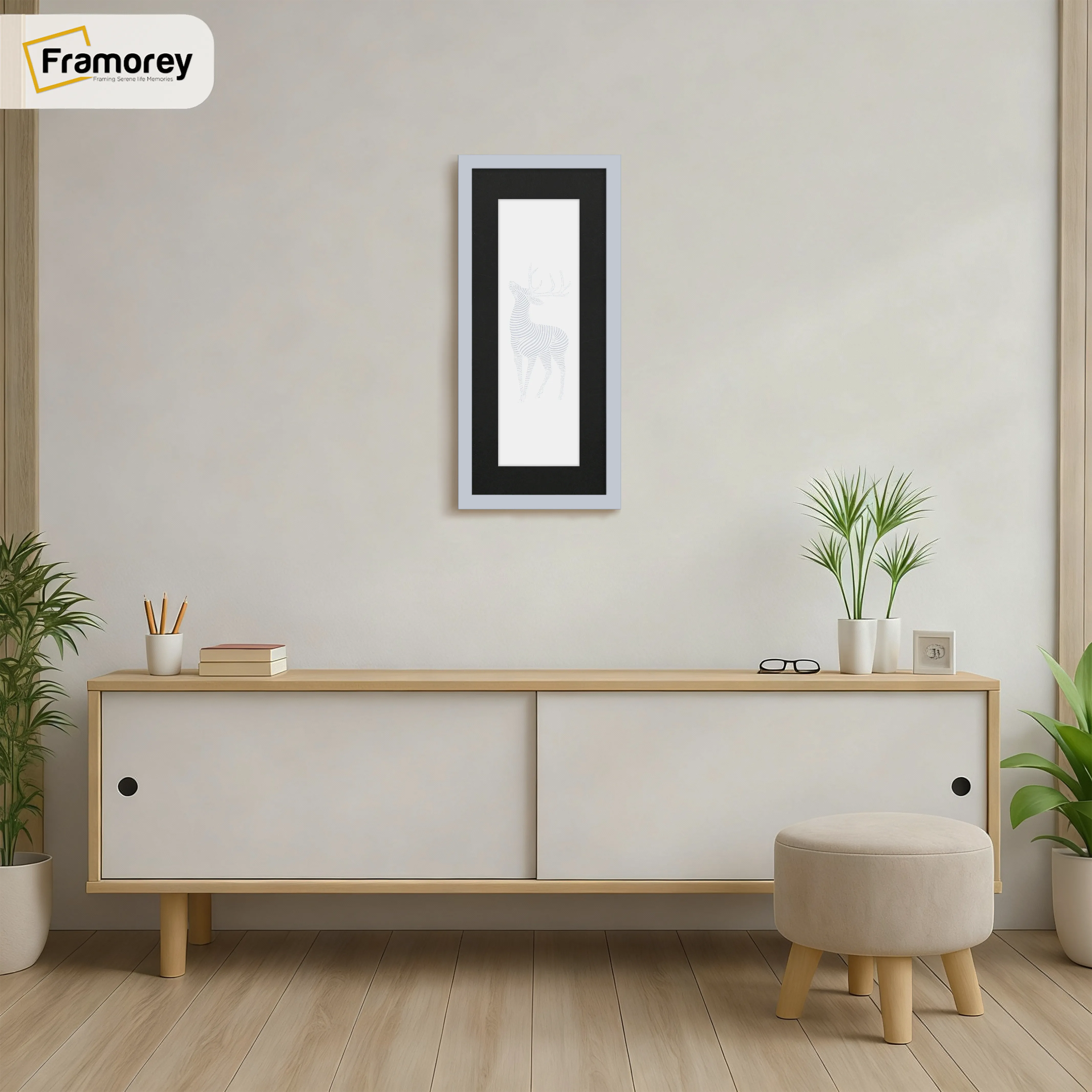 Thin Matt Panoramic Light Grey Pictures Frames With Black Mount