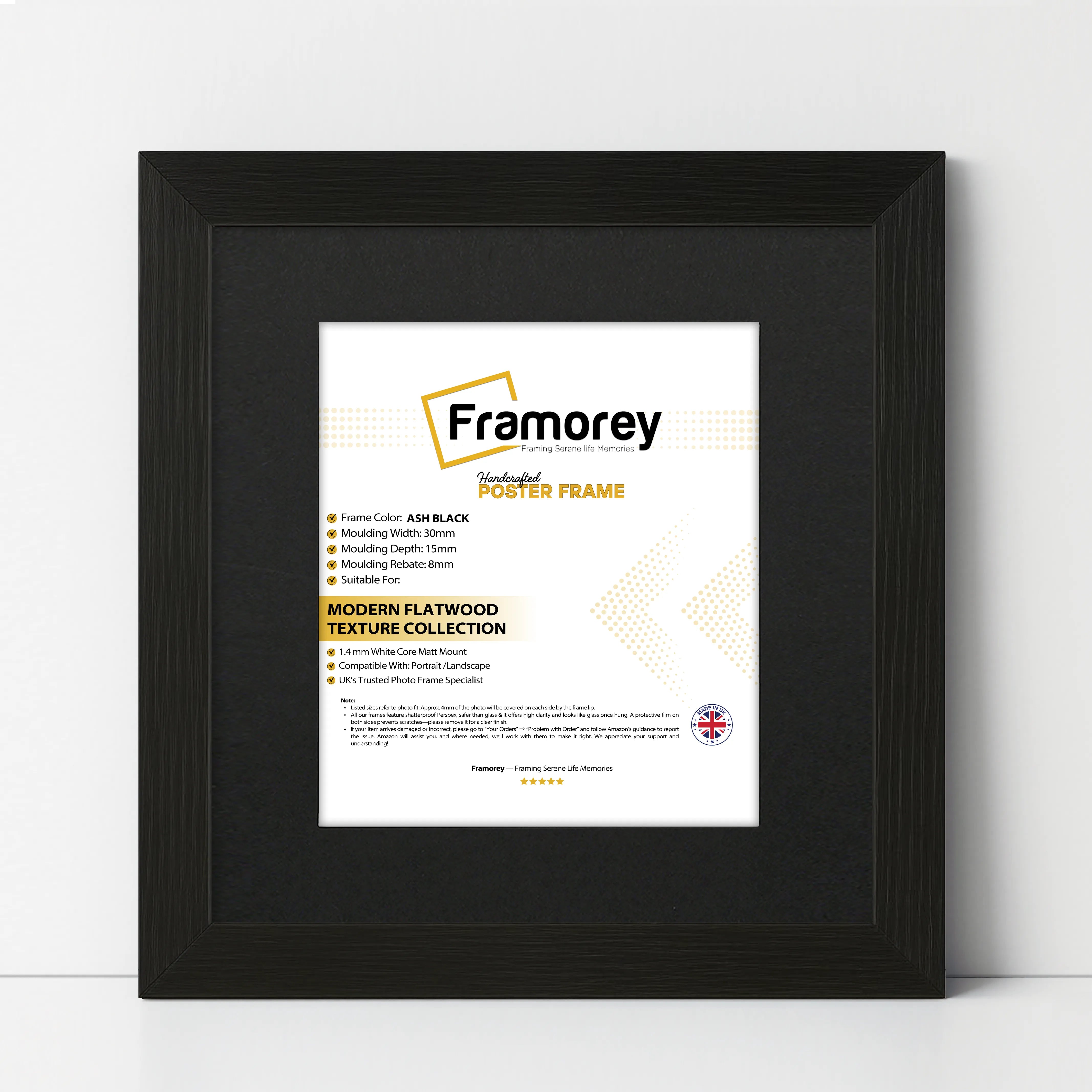 Square Size Thin Ash Black Frame With Black Mount