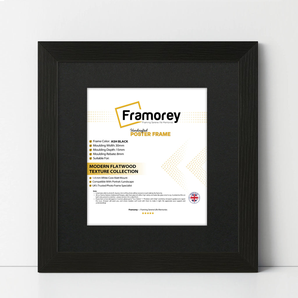 Square Size Thin Ash Black Frame With Black Mount