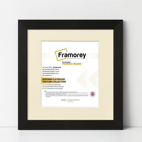 Square Size Thin Ash Black Frame With Ivory Mount