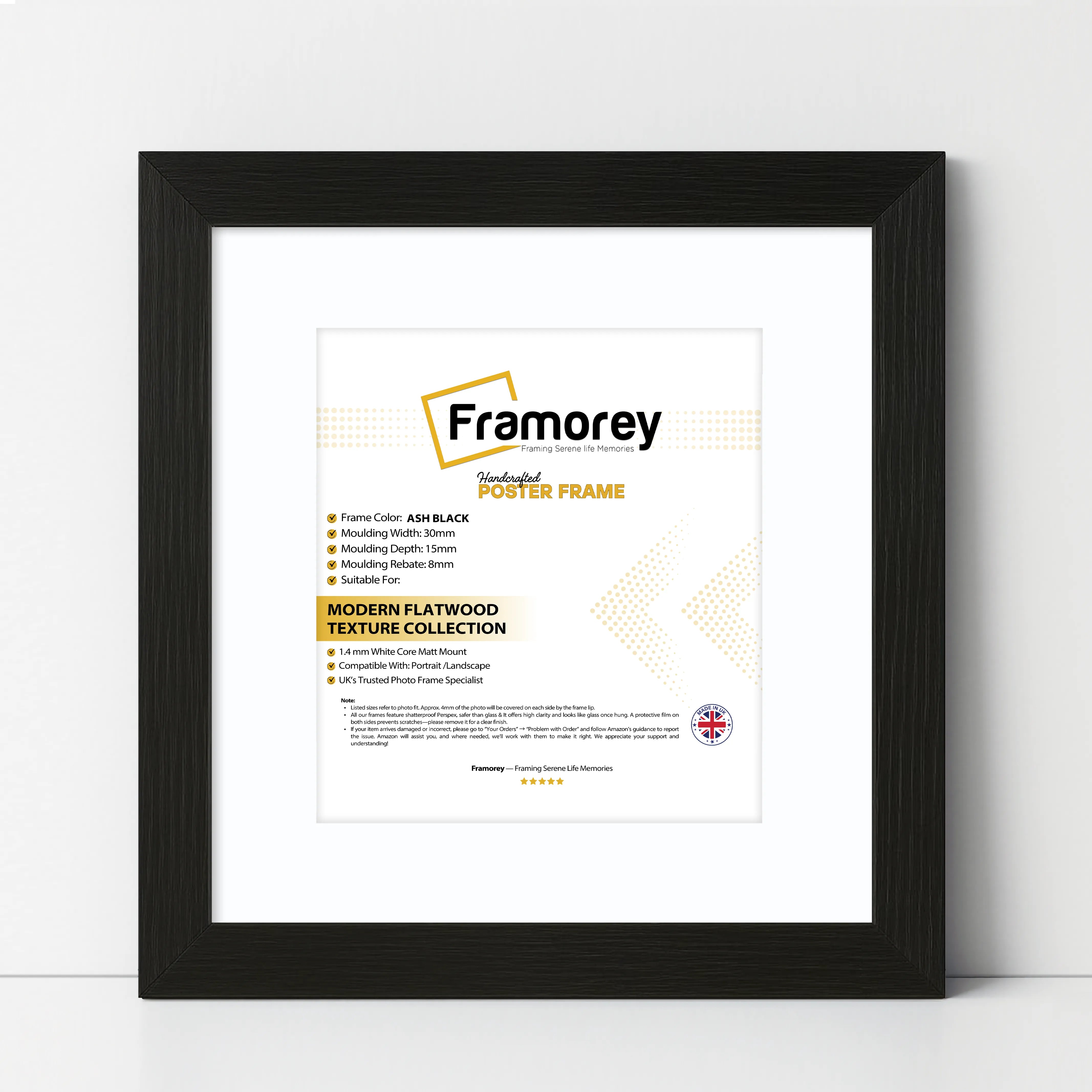 Square Size Thin Ash Black Frame With White Mount
