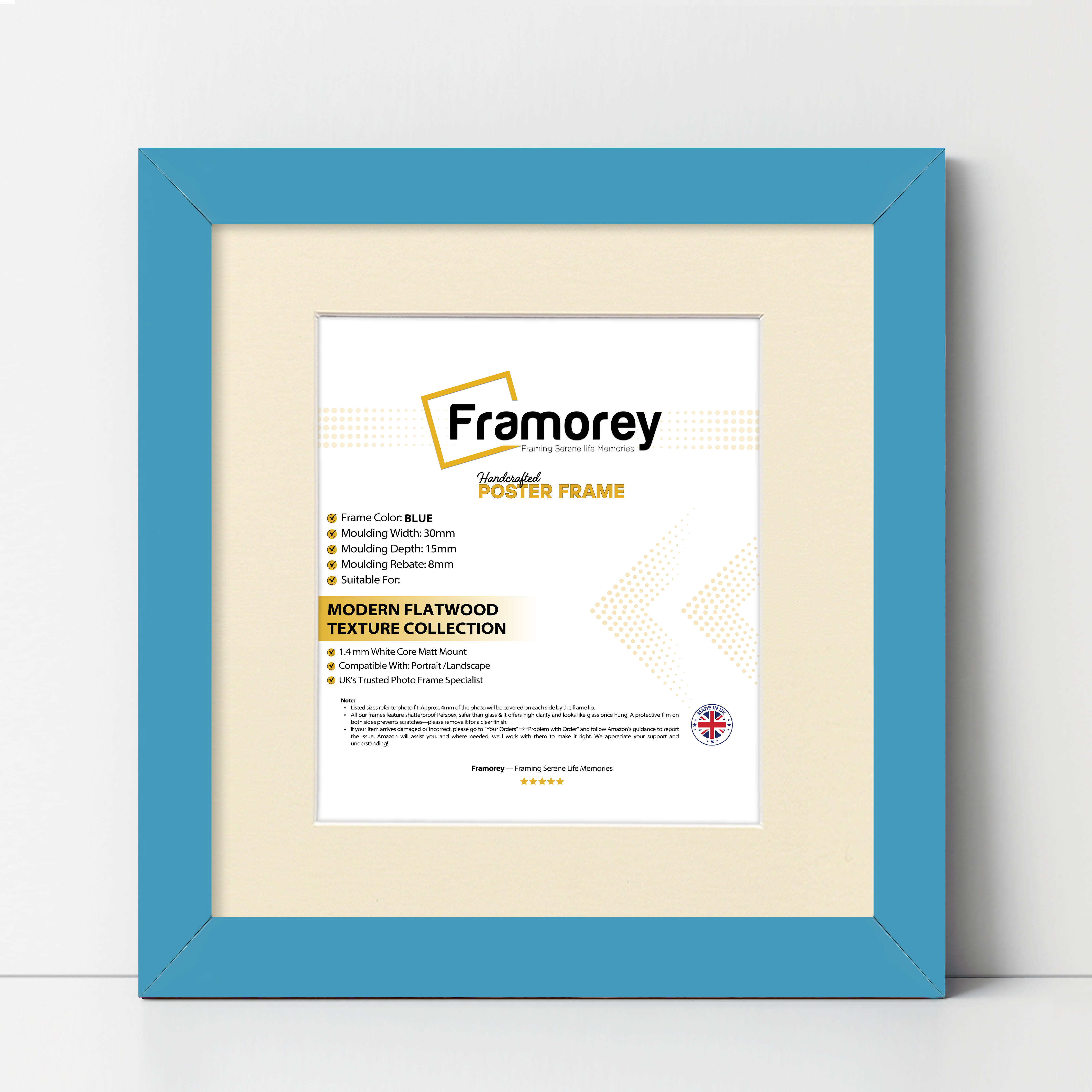 Square Blue Picture Frame with Ivory mount Wall Art Photo Frames