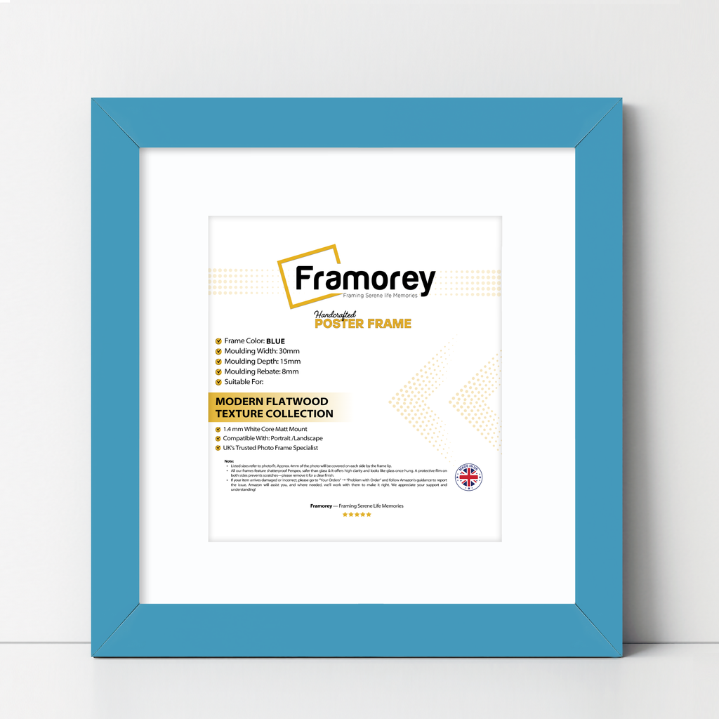 Square Blue Picture Frame with White mount Wall Art Photo Frames