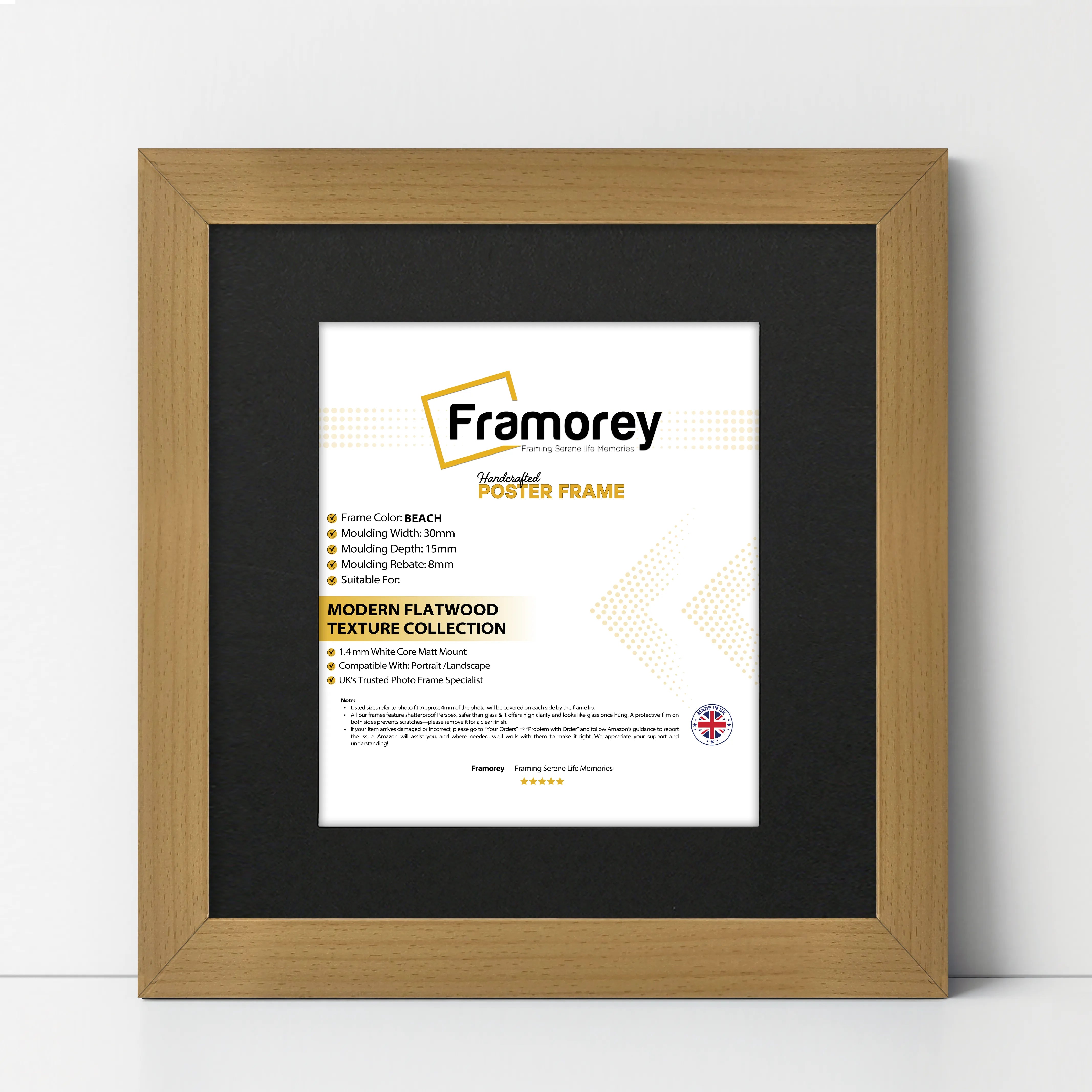 Square Size Beech Picture Frame With Black Mount