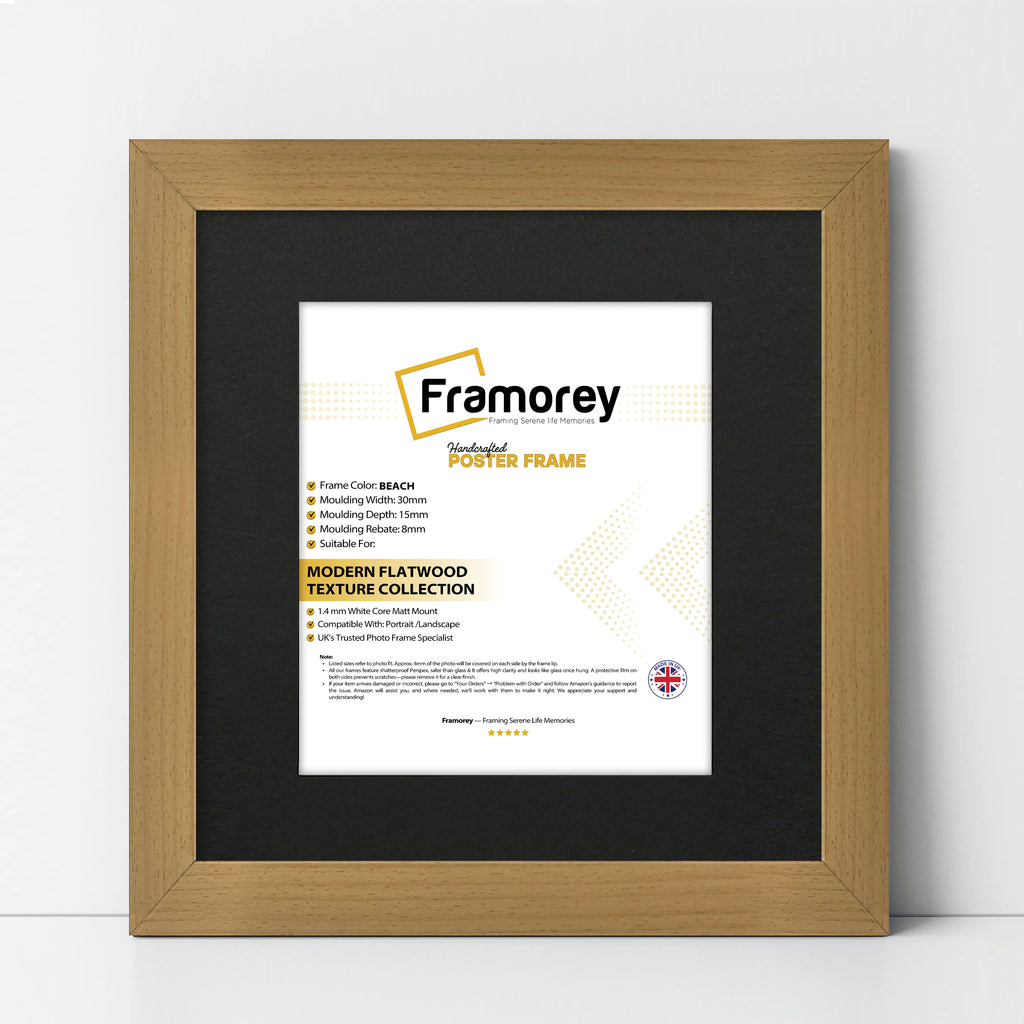 Square Size Beech Picture Frame With Black Mount