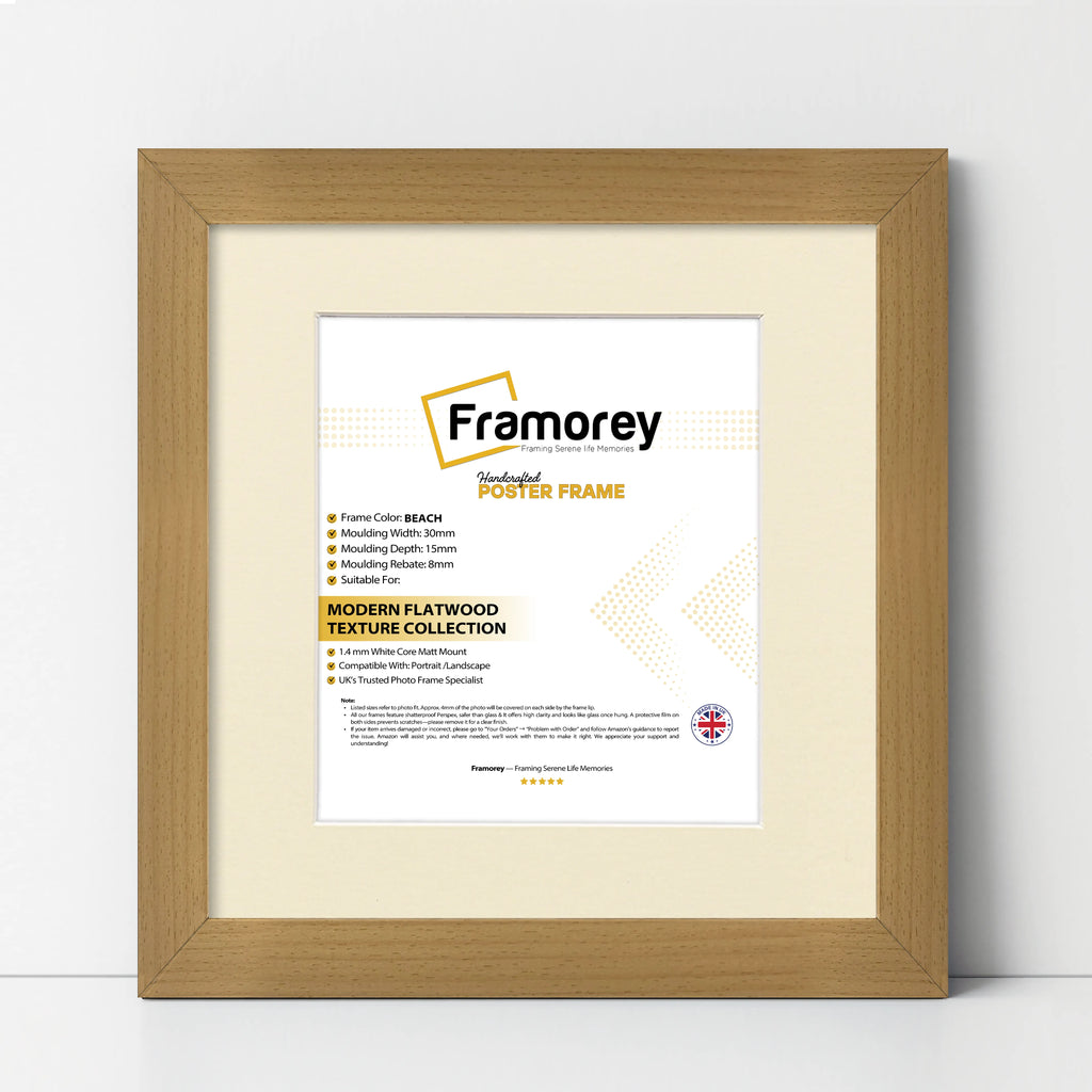 Square Size Beech Picture Frame With Ivory Mount