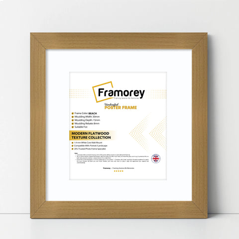 Square Size Beech Picture Frame With White Mount