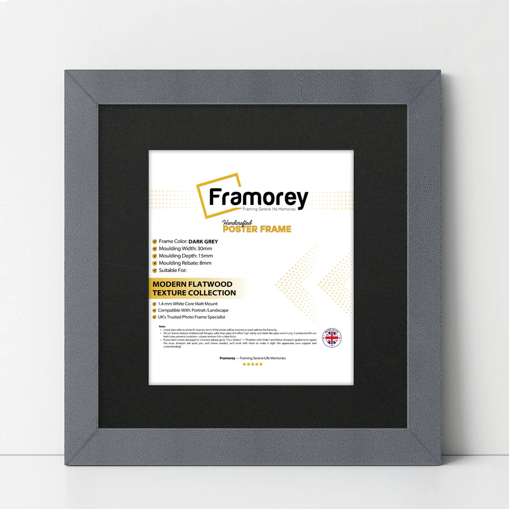 Square Size Dark Grey Picture Frame With Black Mount