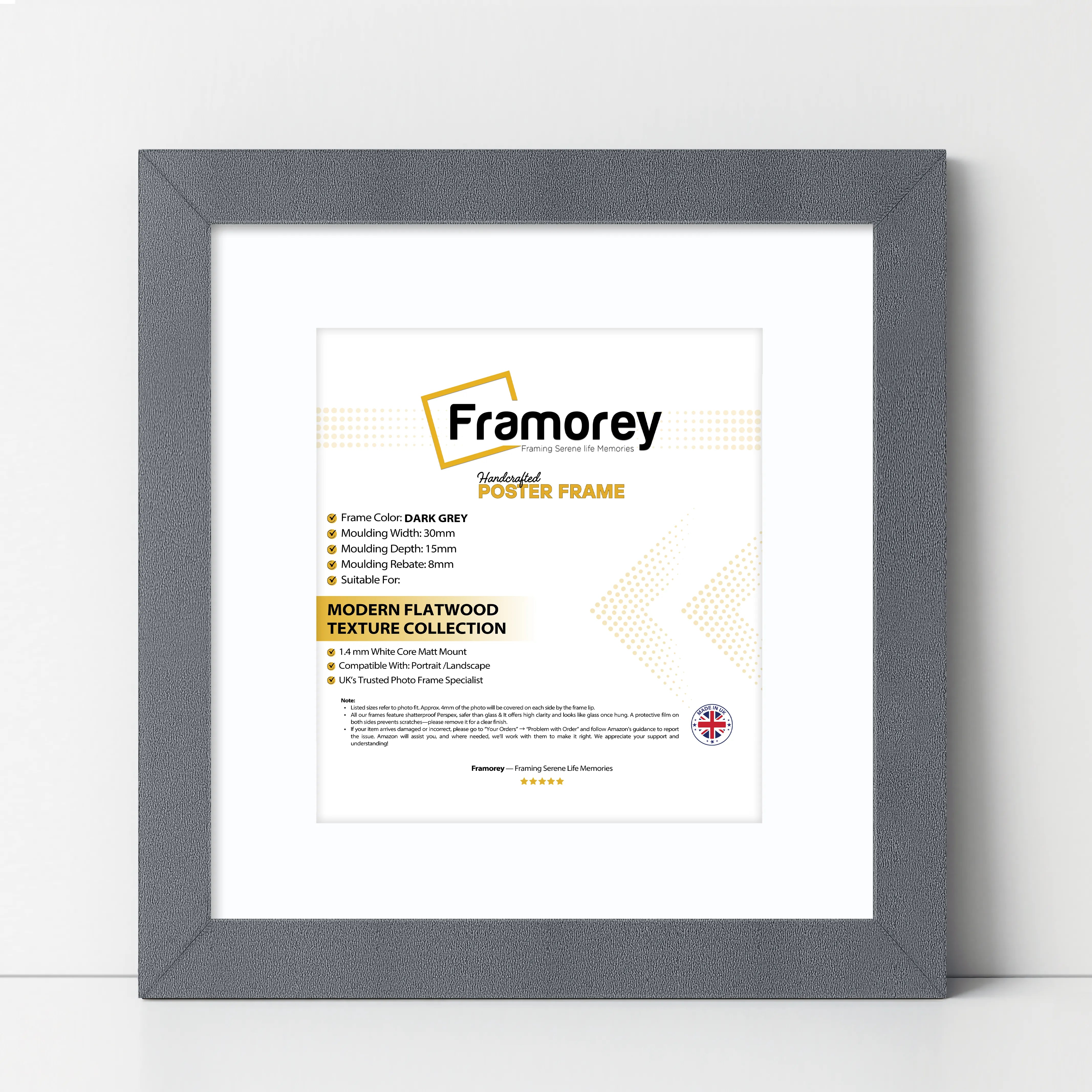 Square Dark Grey Picture Frame With White Mount