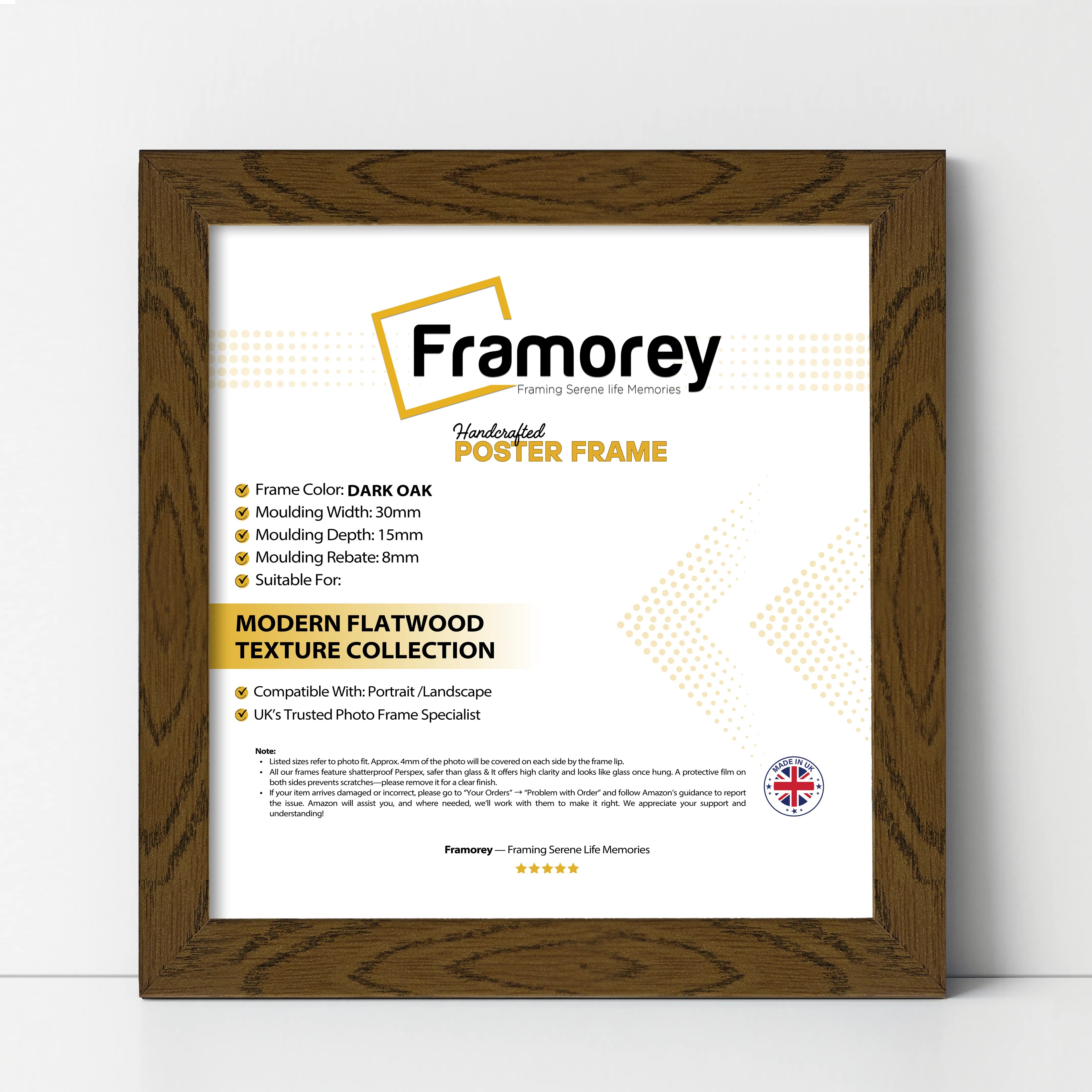 Square Size Dark Oak Picture Frame Wall Art Photo Frames