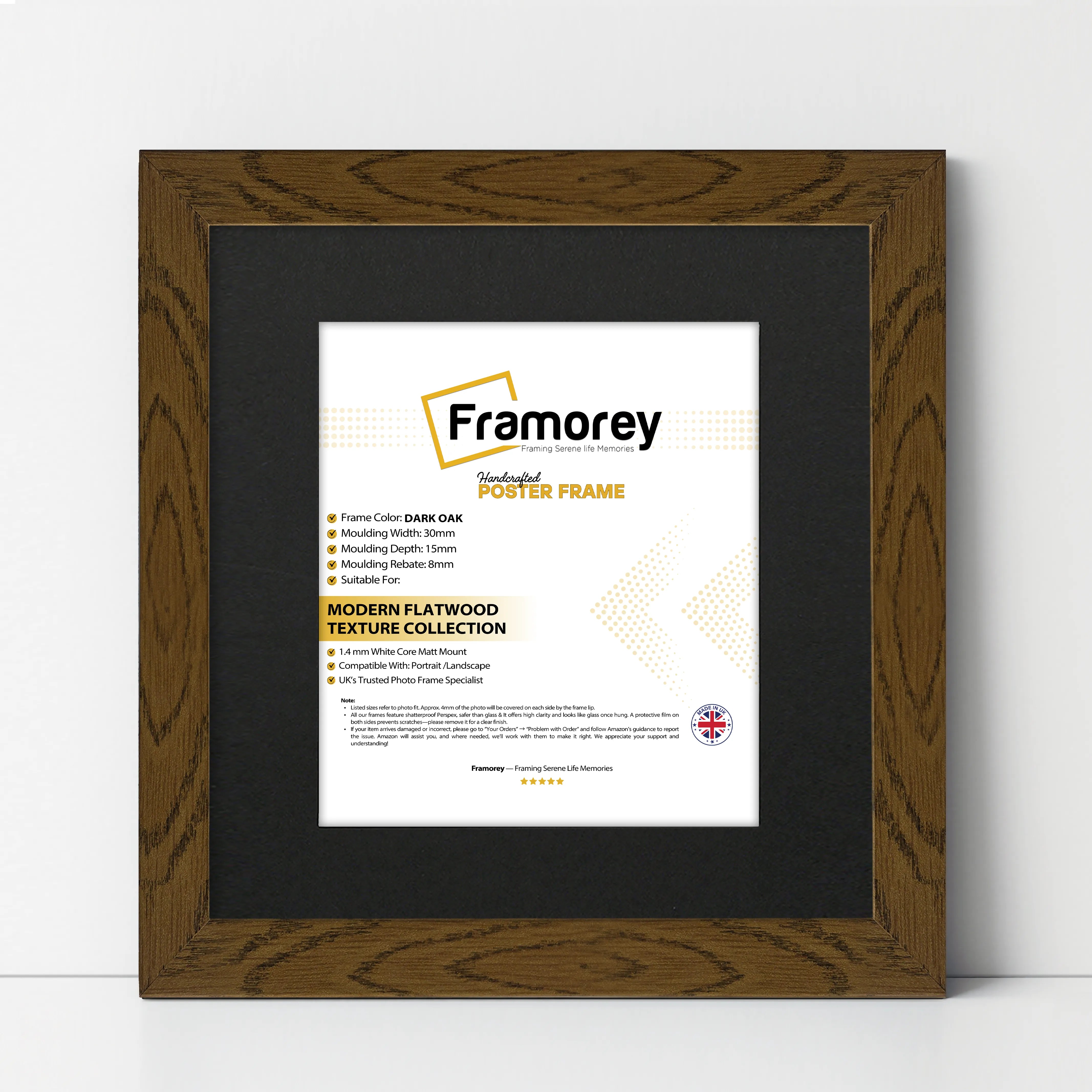 Square Size Dark Oak Picture Frame With Black Mount