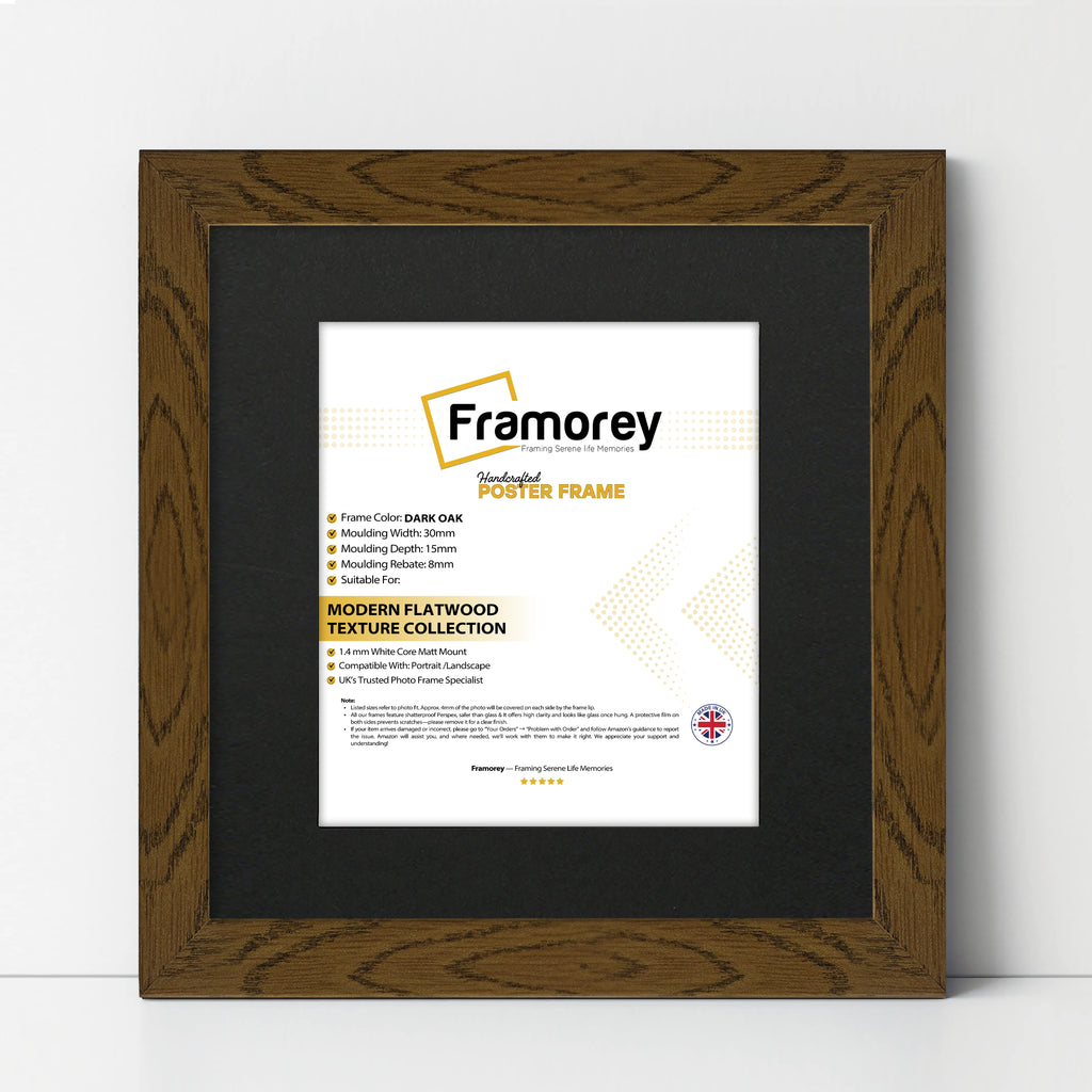Square Size Dark Oak Picture Frame With Black Mount