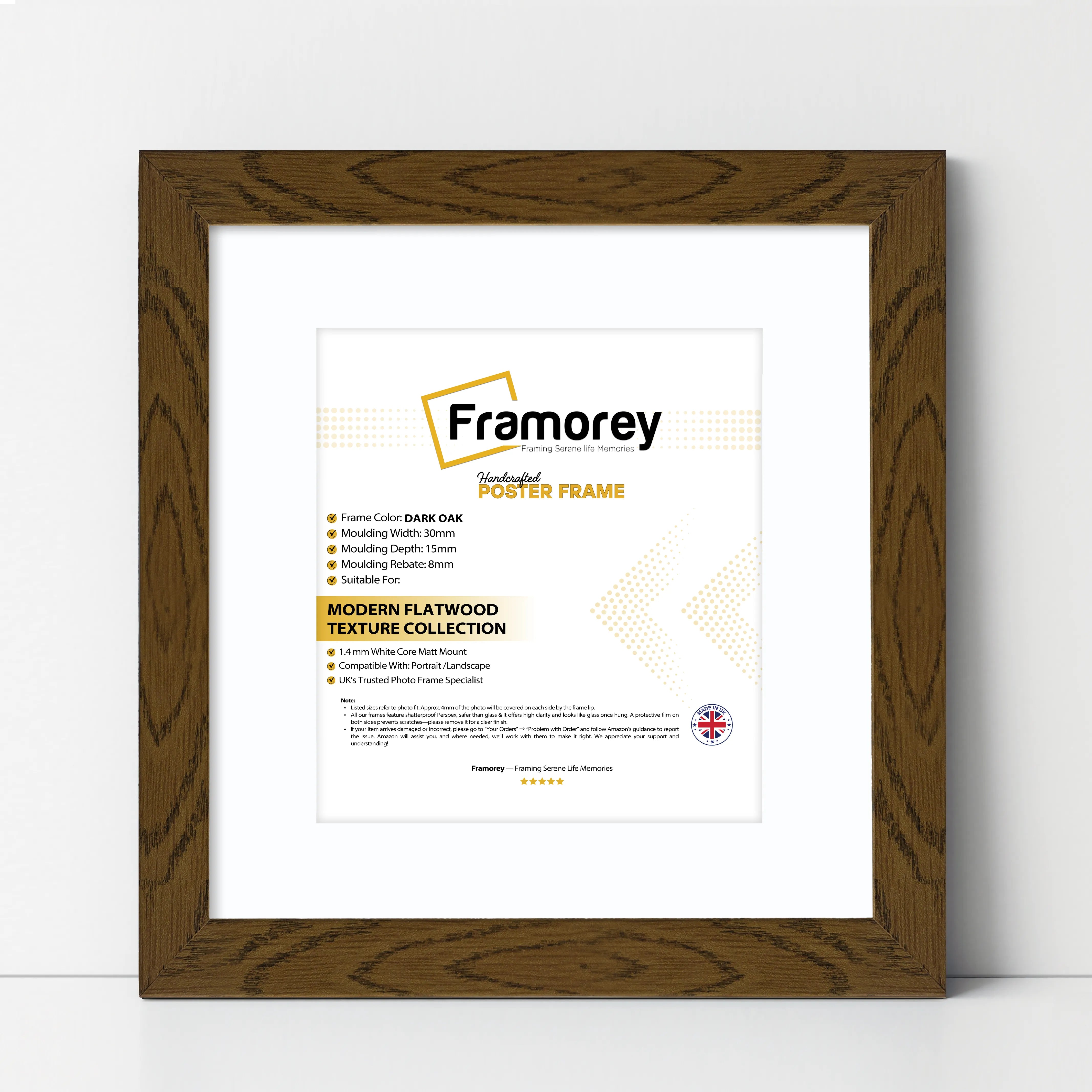 Square Size Dark Oak Picture Frame With White Mount