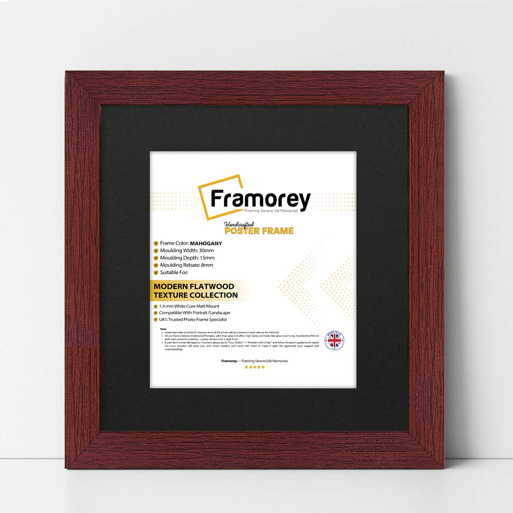 Square Size Mahogany Picture Frame With Black Mount