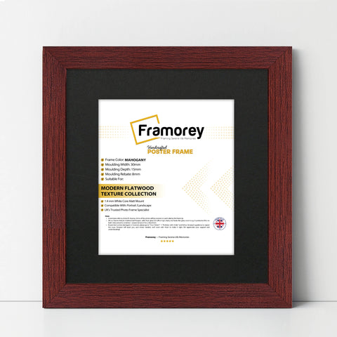 Square Size Mahogany Picture Frame With Black Mount