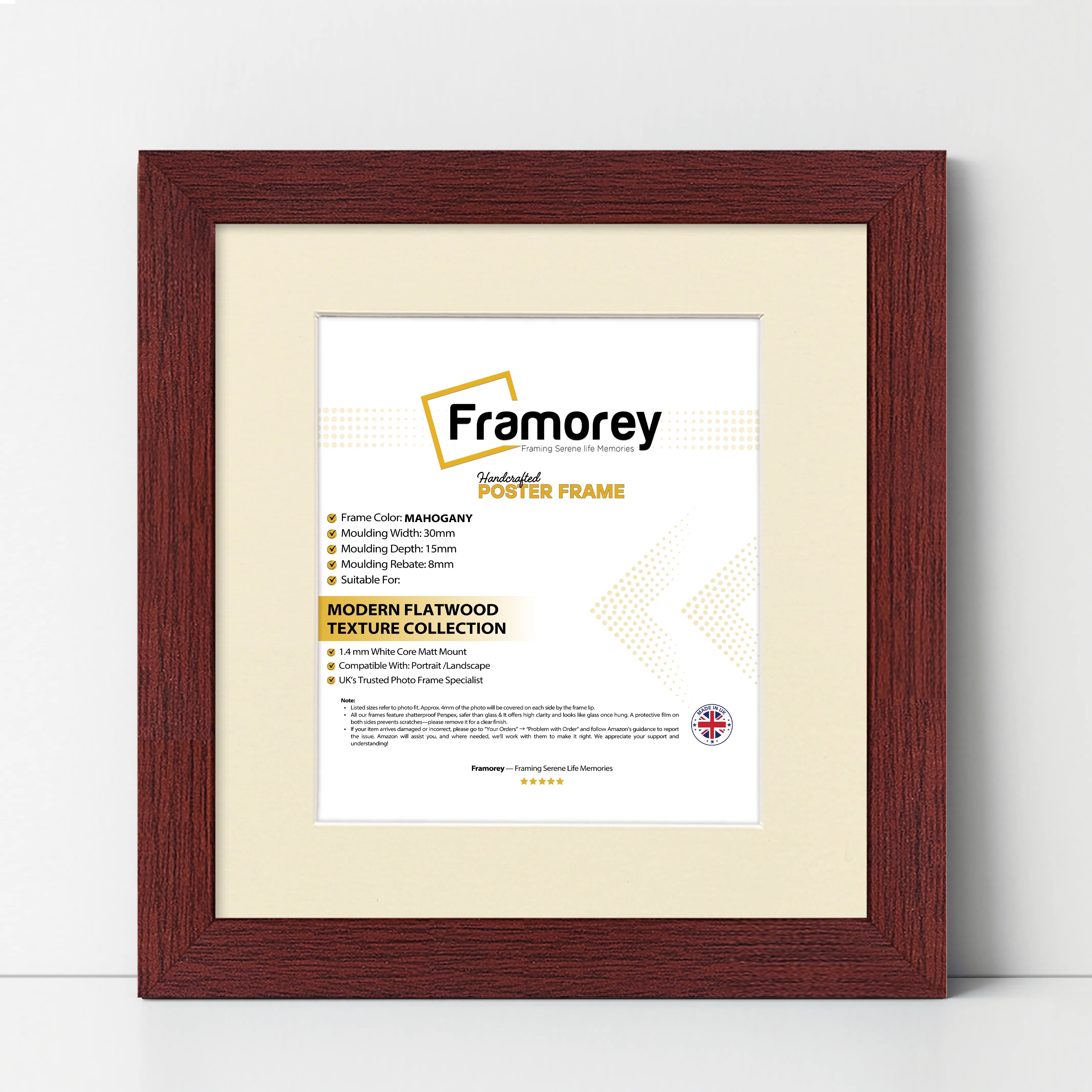 Square Size Mahogany Picture Frame With Ivory Mount