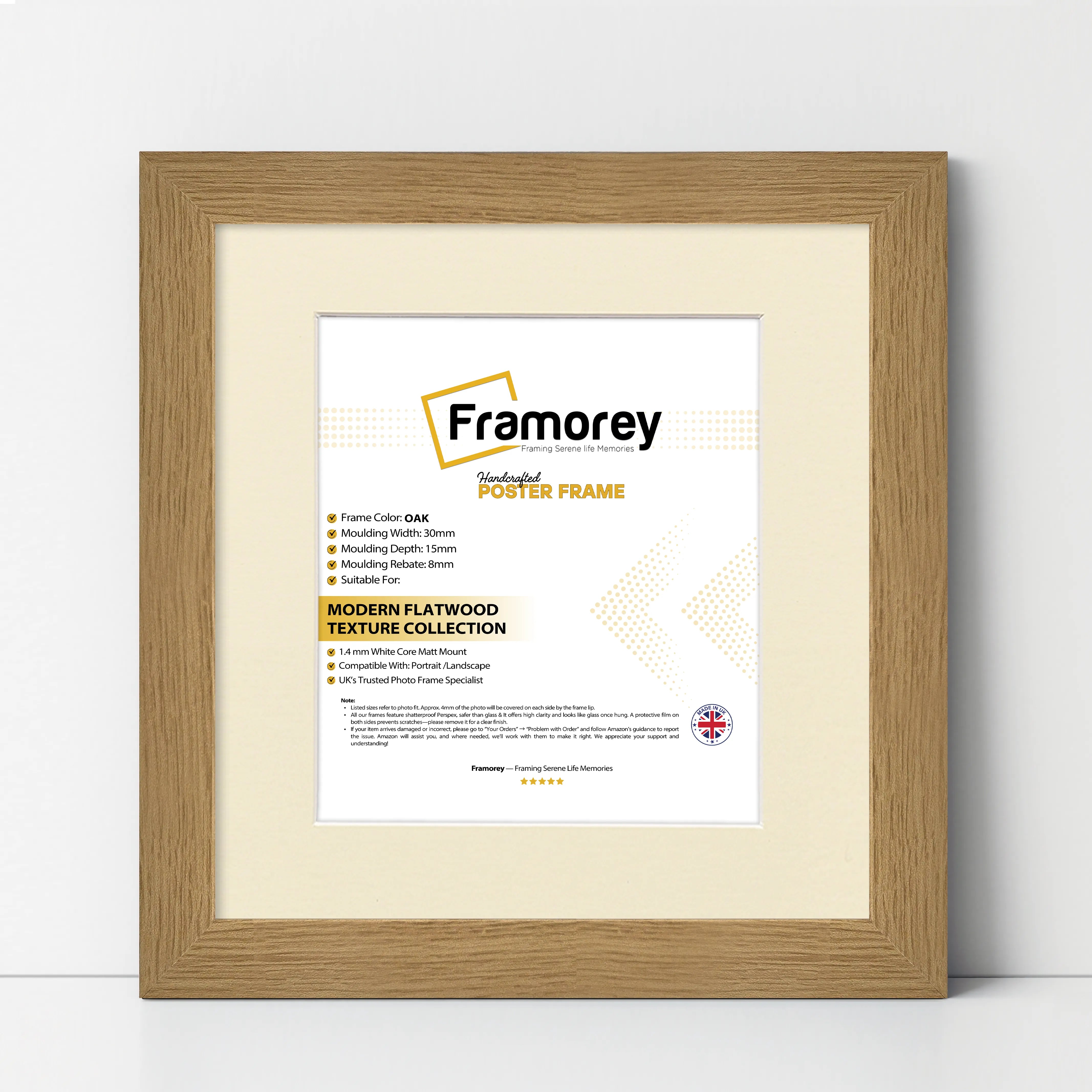 Square Size Oak Picture Frame With Ivory Mount