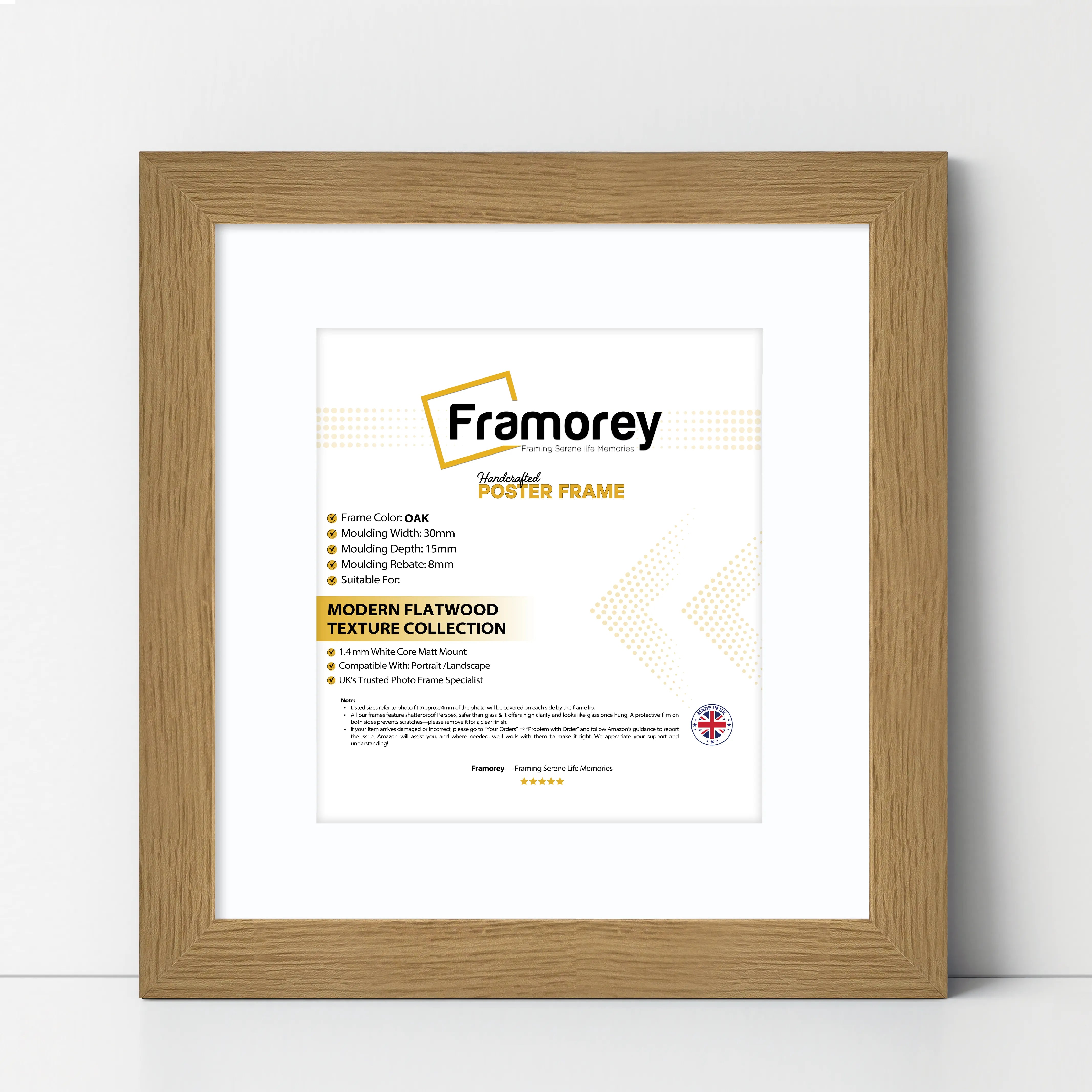 Square Size Oak Picture Frame With White Mount
