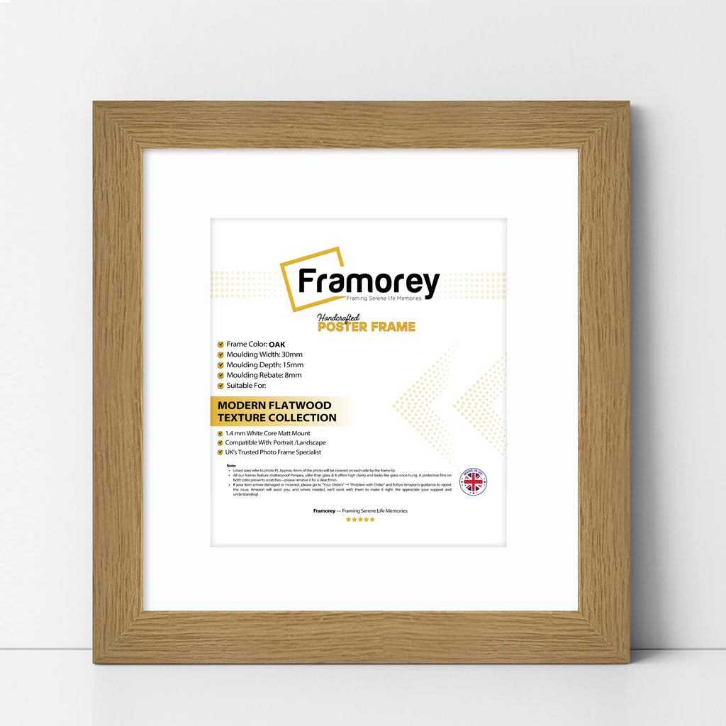 Square Size Oak Picture Frame With White Mount